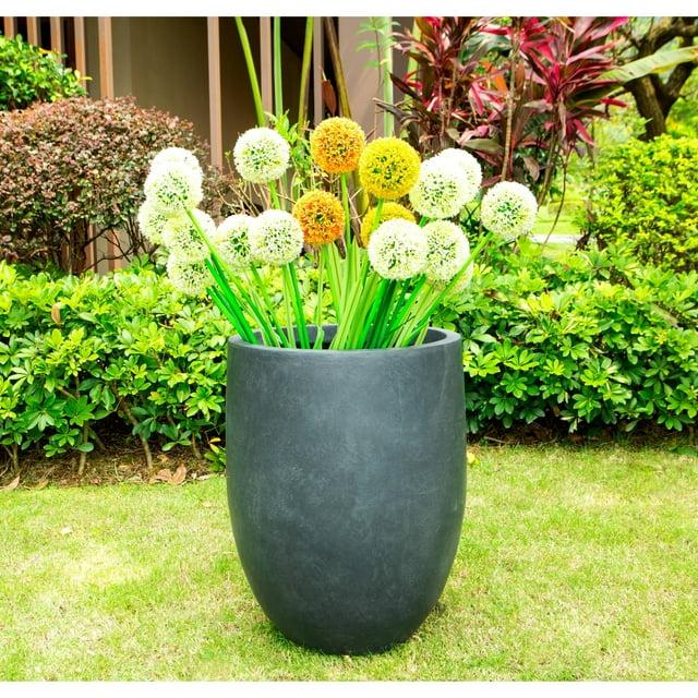 Rosemead Home & Garden, Inc. 17" Wide Kante Modern Concrete/Fiberglass Indoor Outdoor Planter Pot Charcoal Gray: Weather-Resistant