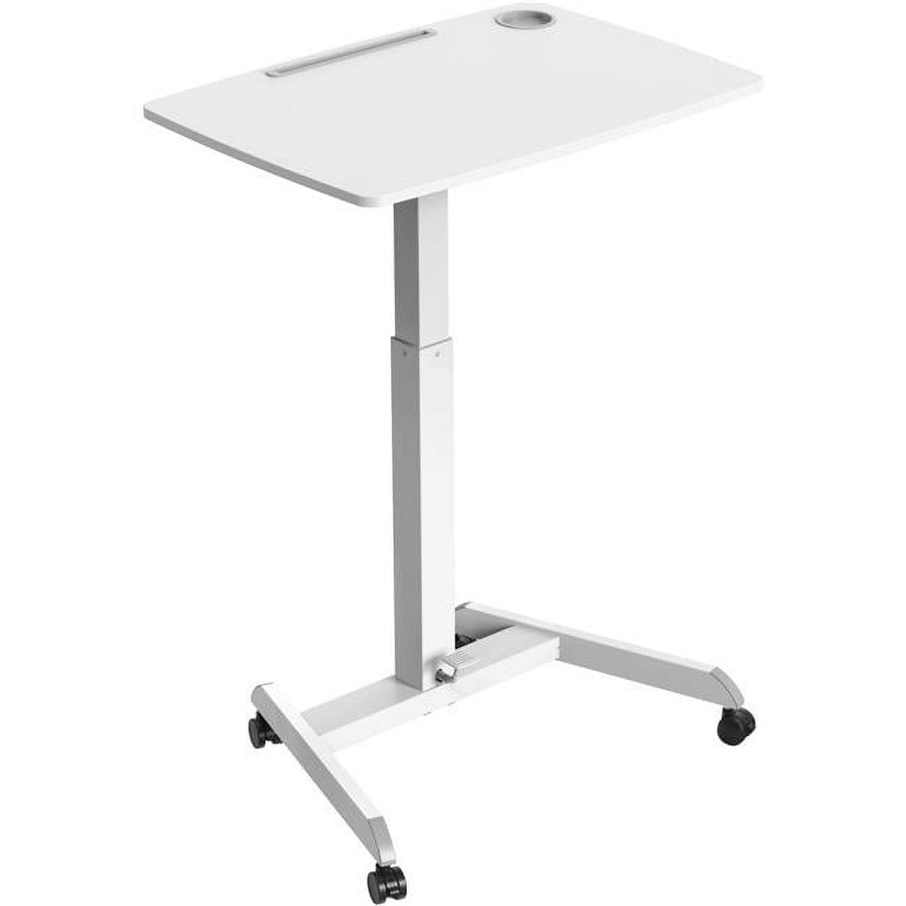 White Adjustable Height Mobile Sit-Stand Desk with Cup Holder