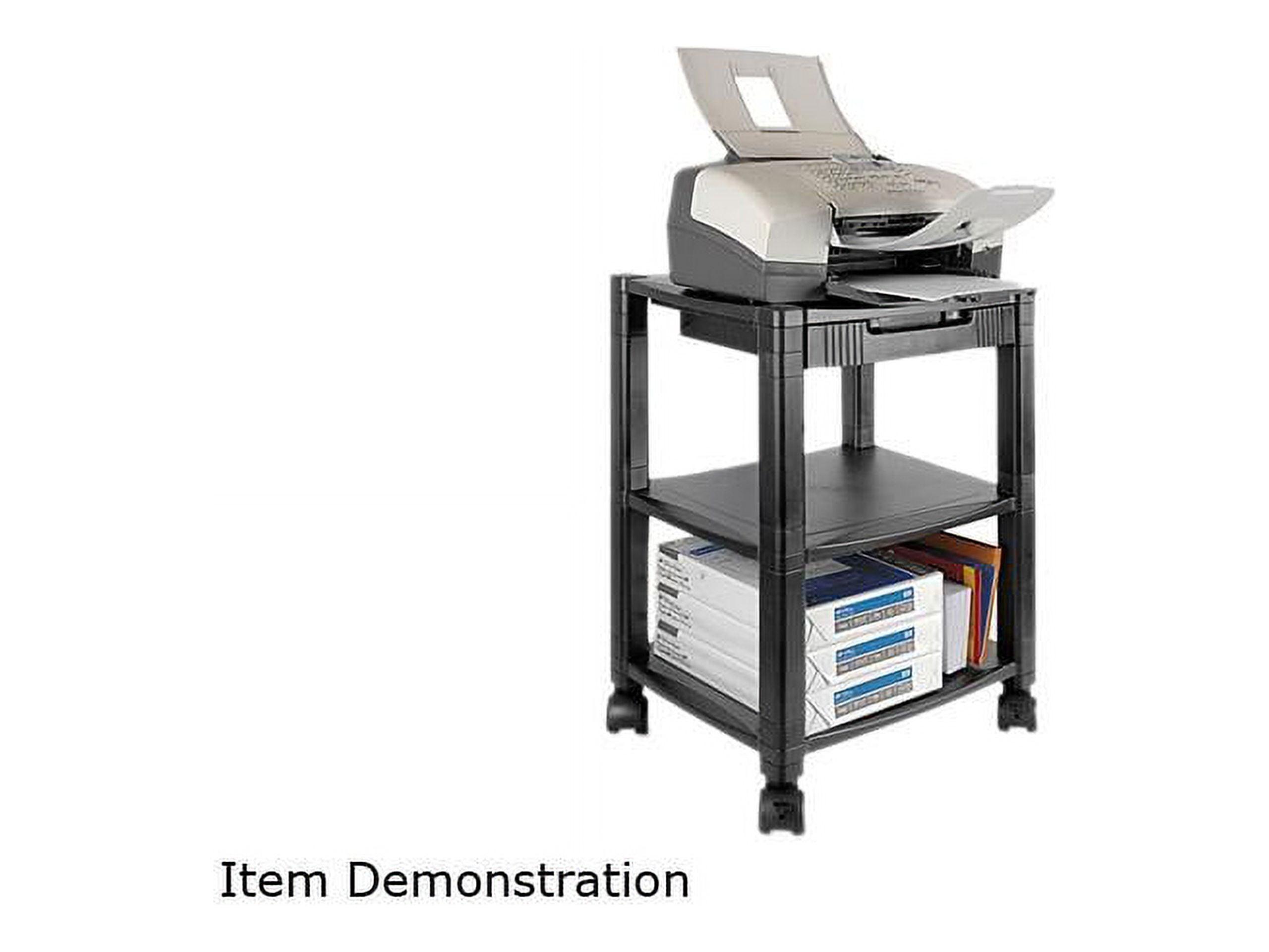 Adjustable Black 3-Shelf Mobile Printer Cart with Drawer