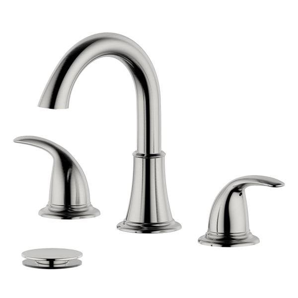 Karmel Brushed Nickel Widespread Bathroom Faucet with Elegant Curves