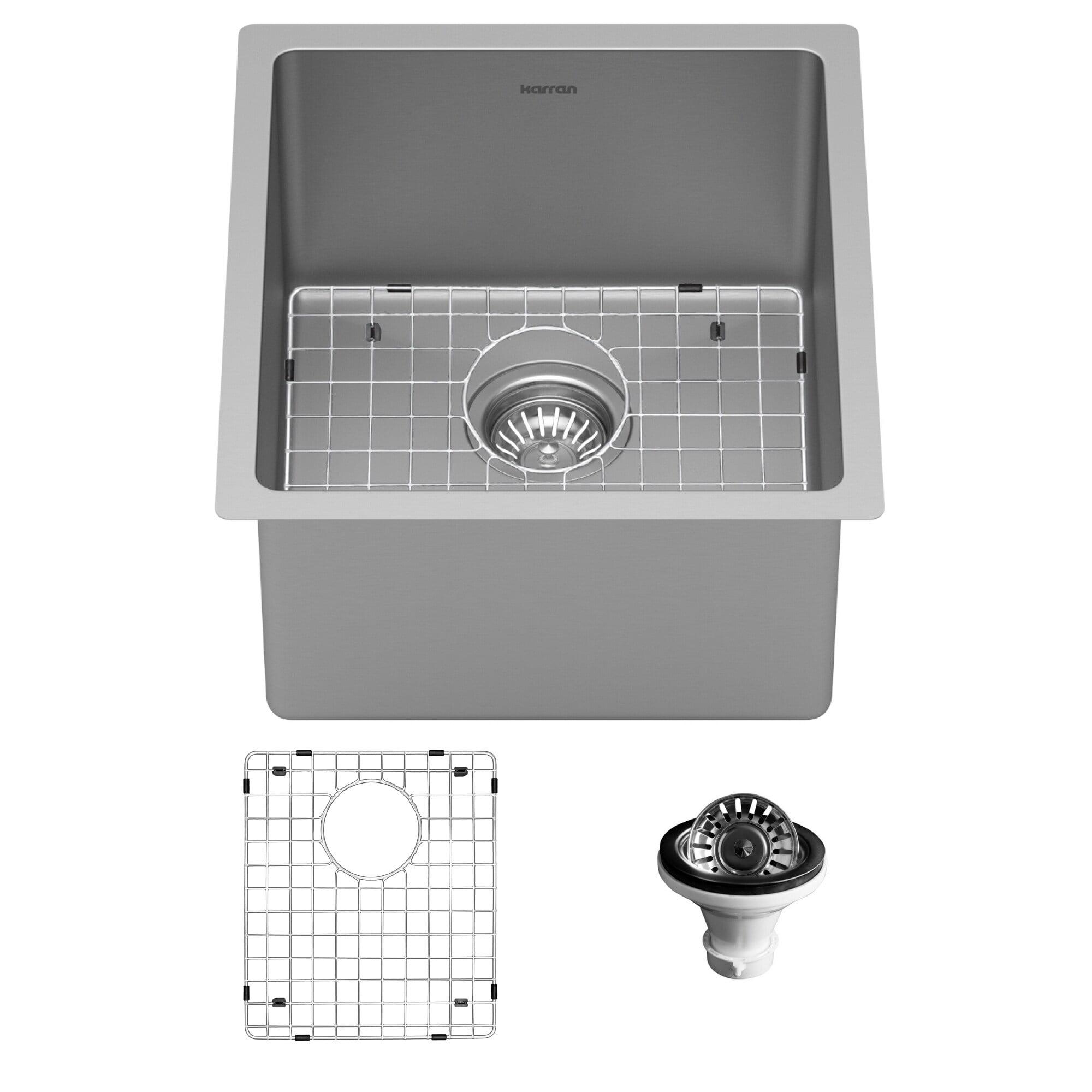 Karran 16-Gauge Stainless Steel 16-1/2'' X 18'' Single Bowl Undermount Kitchen Sink Kit