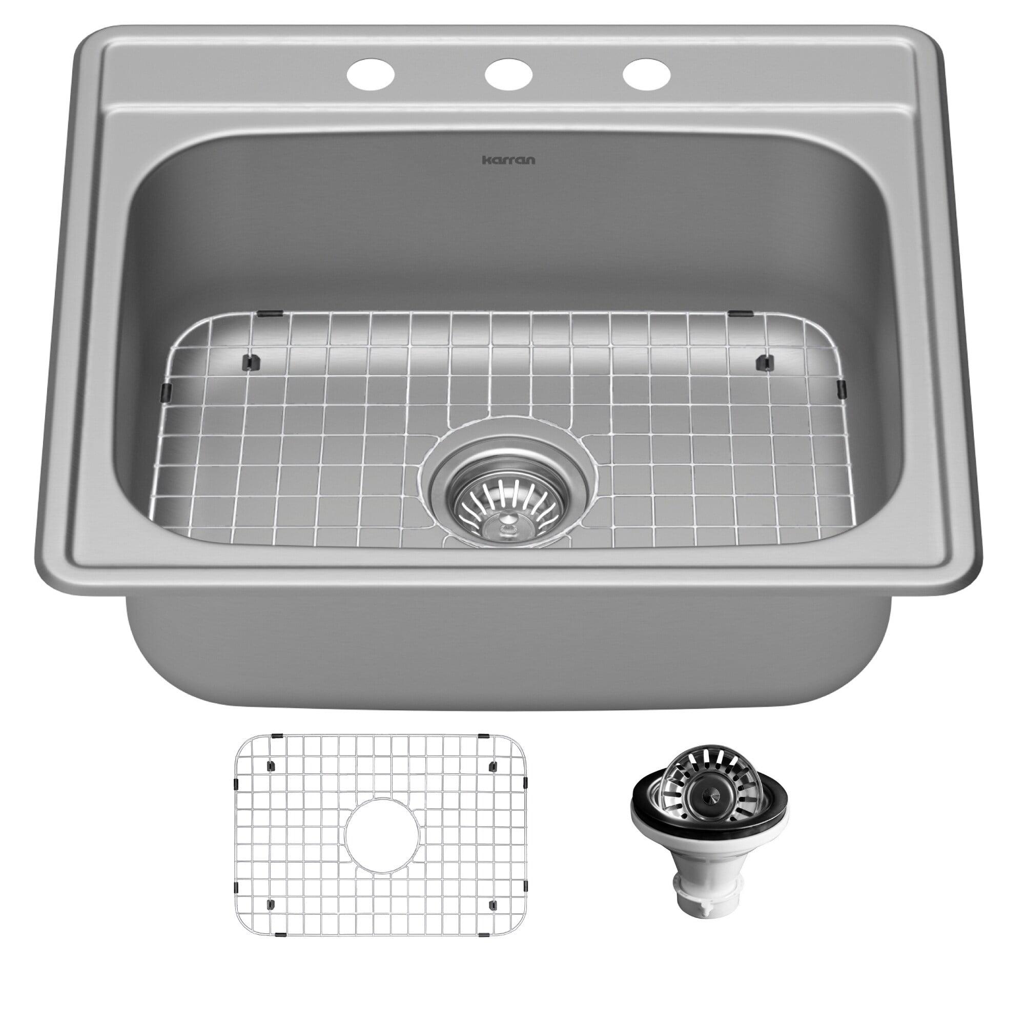 Karran 18-Gauge Stainless Steel 25'' X 22'' Single Bowl Drop-in Kitchen Sink Kit