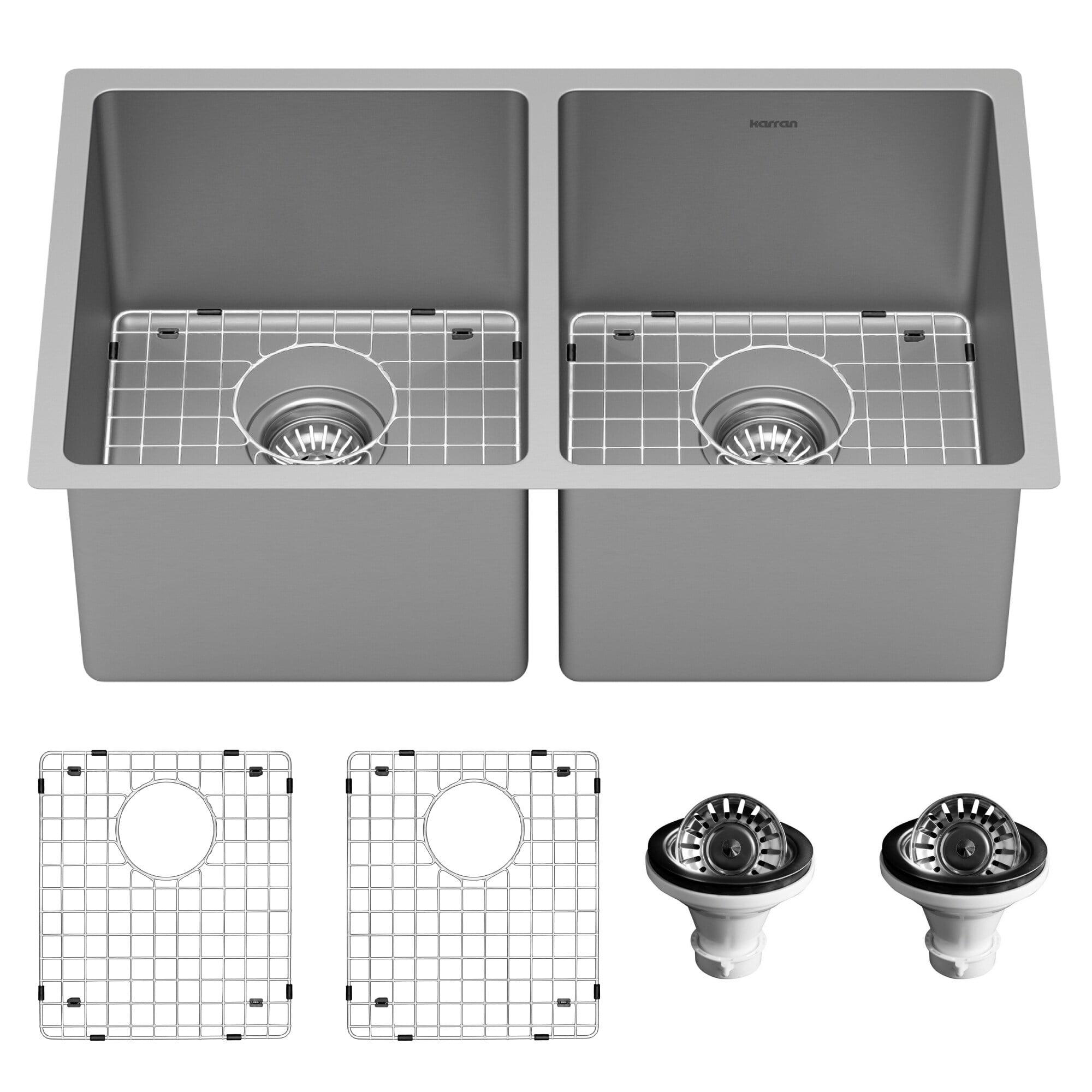 Karran 16-Gauge Stainless Steel 30'' X 18'' 50/50 Double Bowl Undermount Kitchen Sink Kit