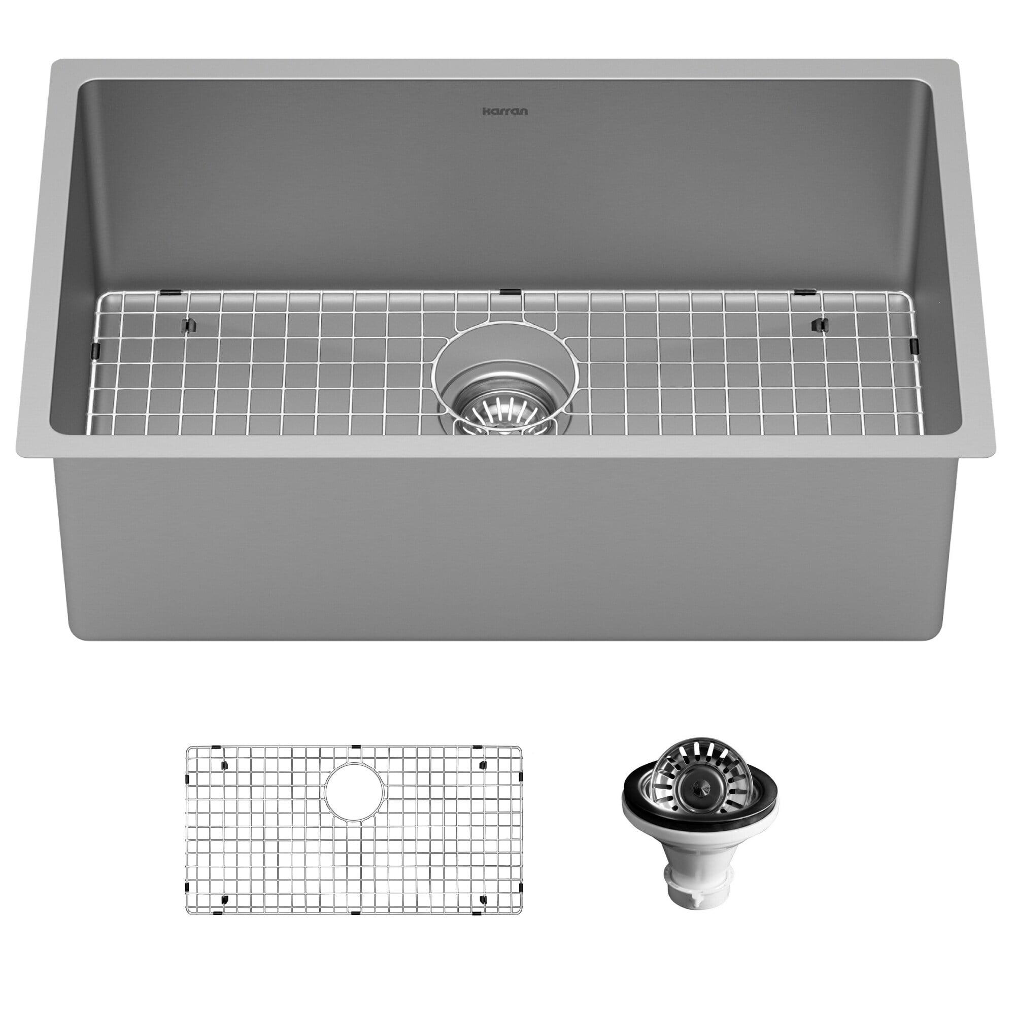 Karran 30'' Satin Brushed Stainless Steel Single Bowl Undermount Kitchen Sink