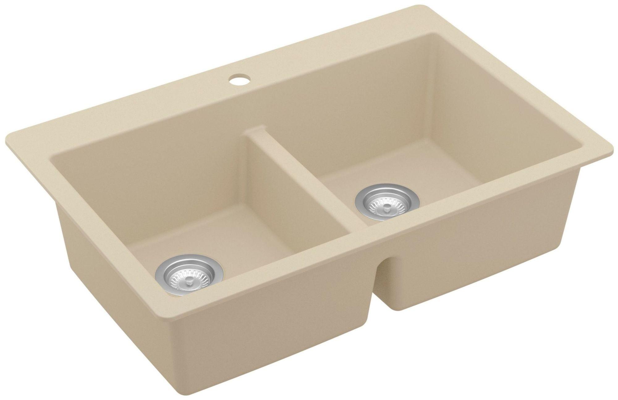 Bisque Quartz 33'' Double Bowl Drop-In Kitchen Sink