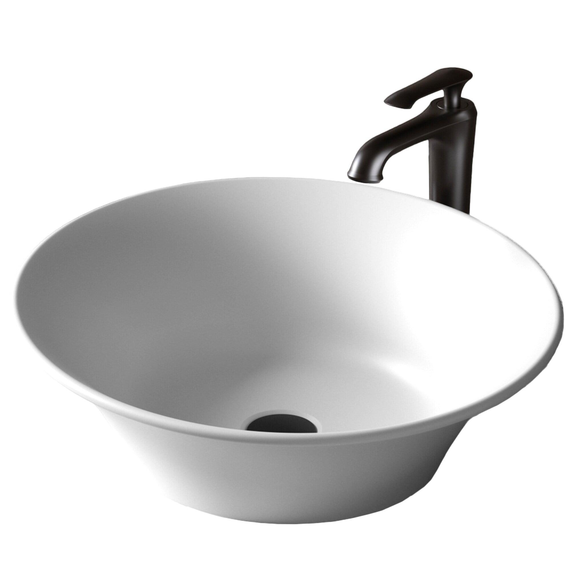 Matte White Acrylic Oval Bathroom Vessel Sink with Matte Black Faucet