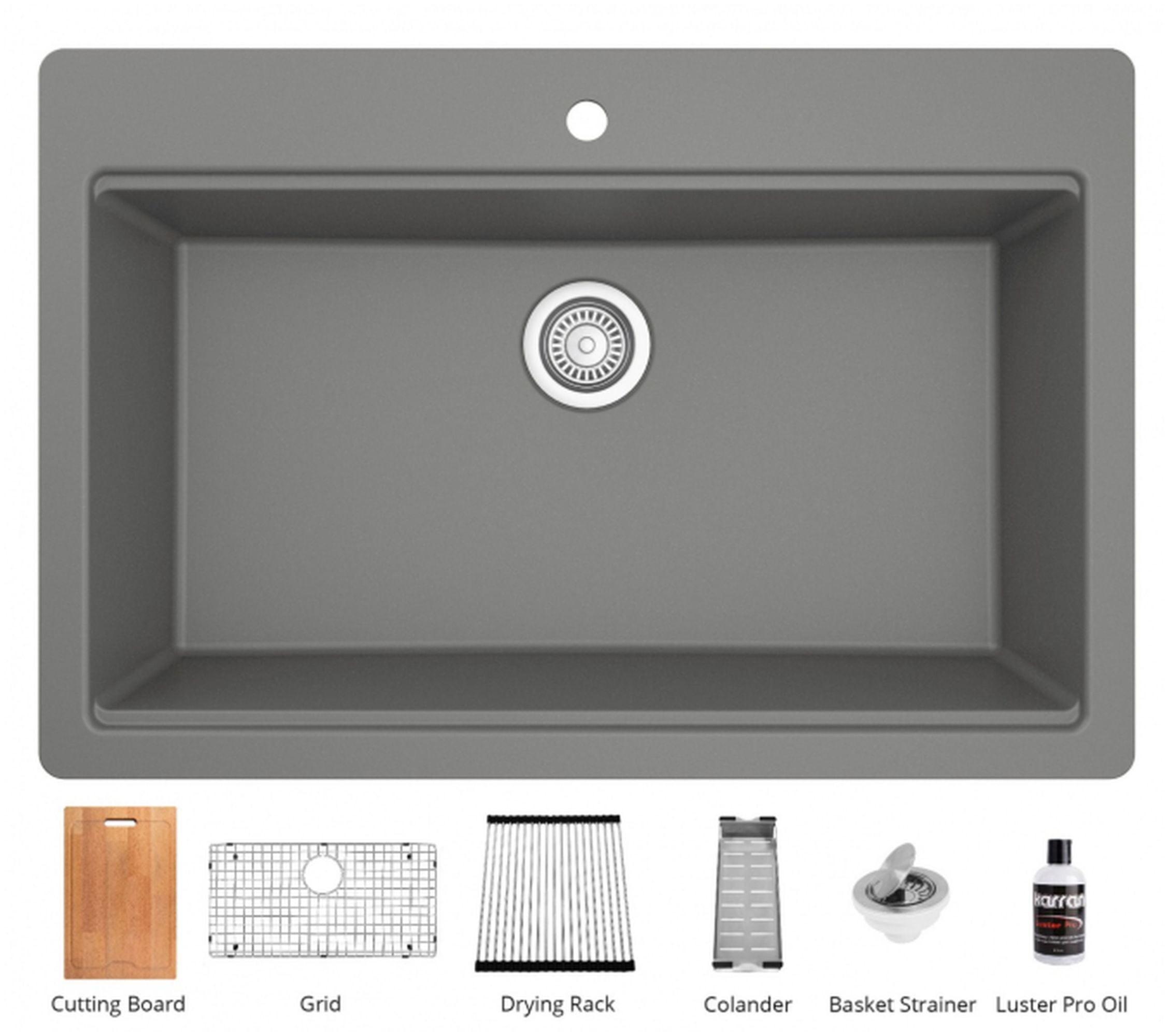 Karran Quartz 33'' X 22'' Single Bowl Drop-in Workstation Kitchen Sink