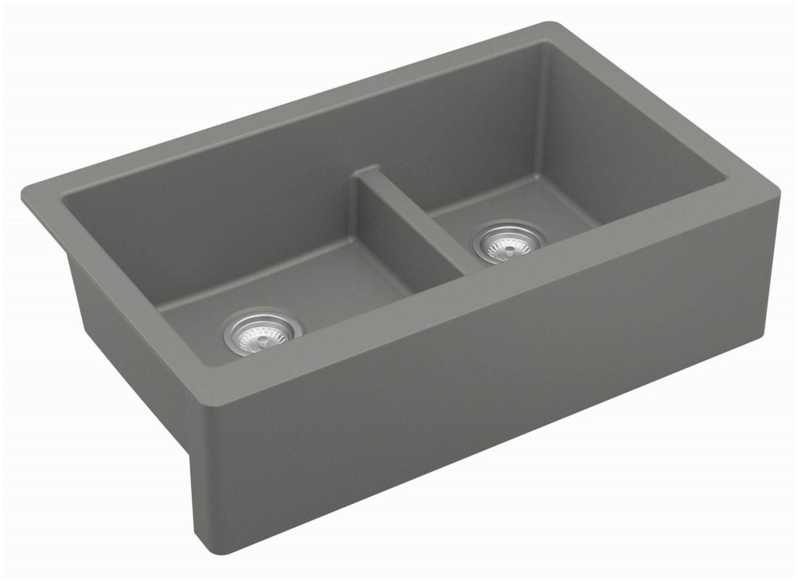 Gray Quartz Composite Farmhouse Double Bowl Kitchen Sink