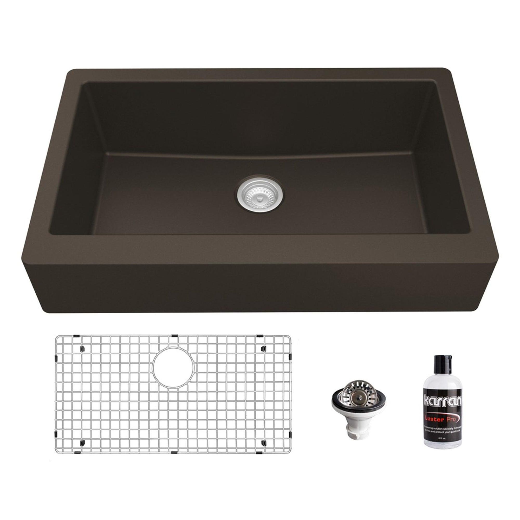 Karran Quartz 34'' X 21-1/4'' Single Bowl Retrofit Farmhouse/Apron Front Kitchen Sink Kit