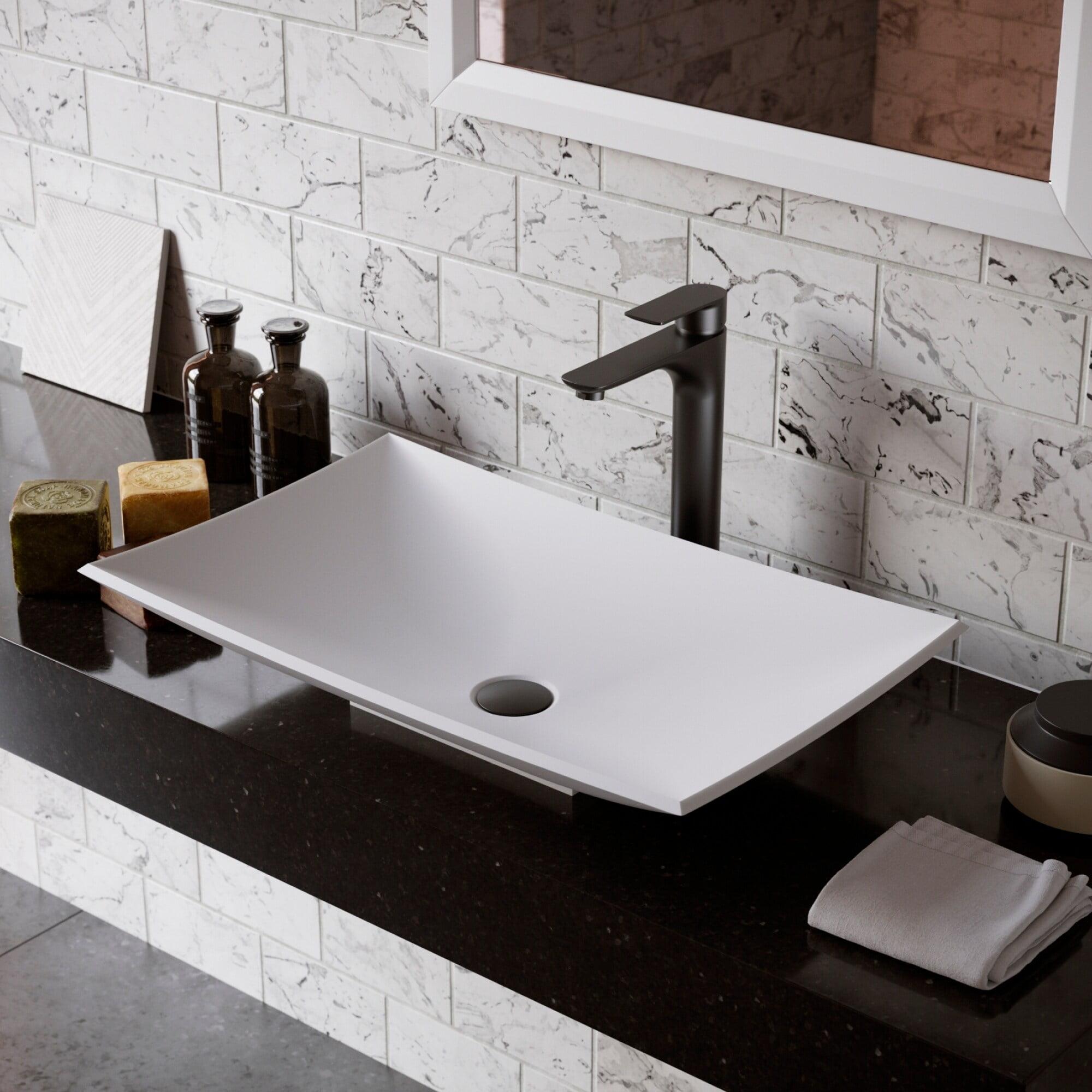 Quattro Matte White 25'' Acrylic Rectangular Vessel Bathroom Sink