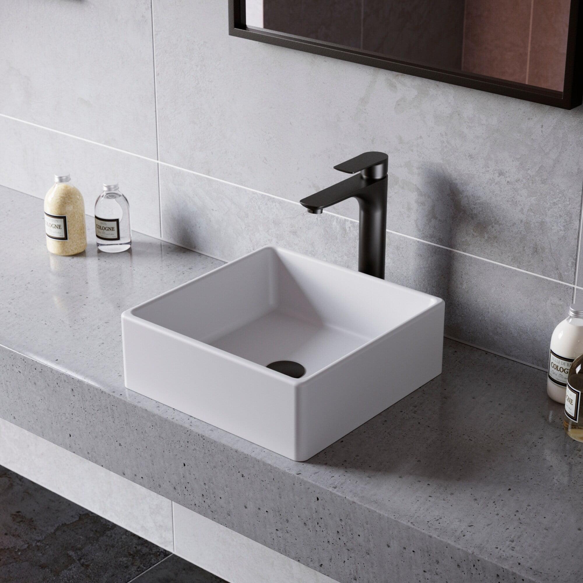 Matte White 14.5'' Acrylic Square Vessel Bathroom Sink