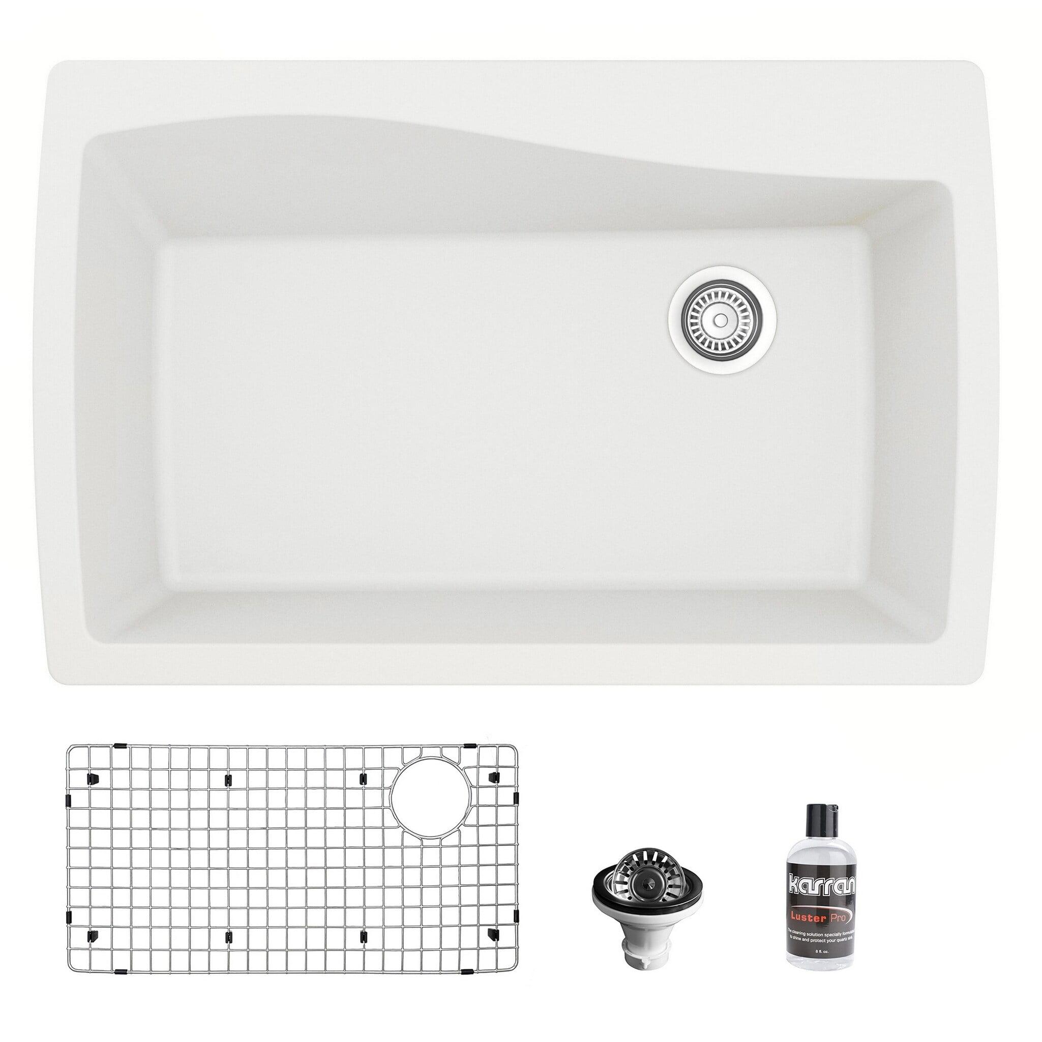 White Quartz Composite 34'' Single Bowl Drop-In Kitchen Sink