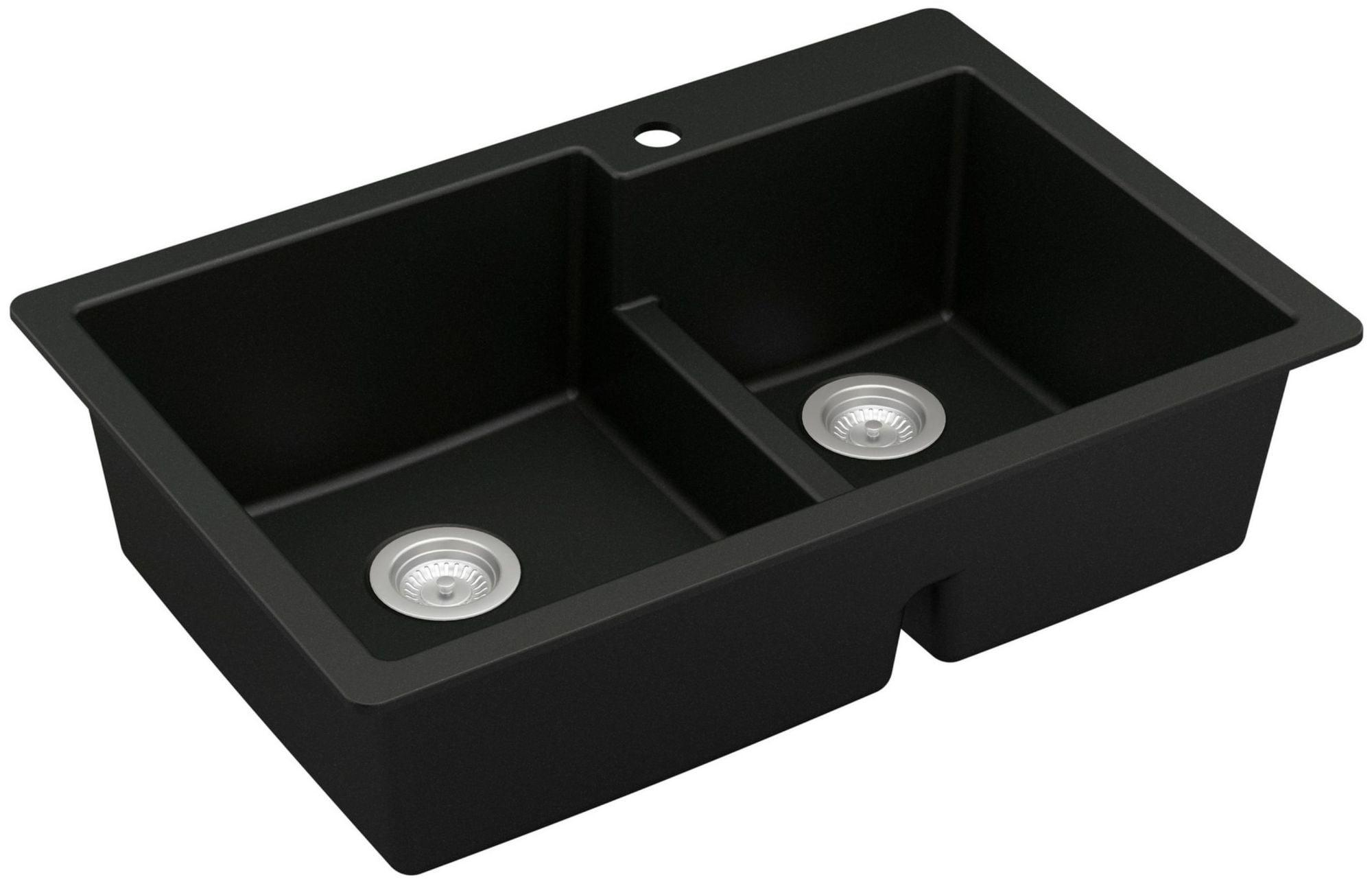 Black Quartz 33'' Double Bowl Top Mount Kitchen Sink