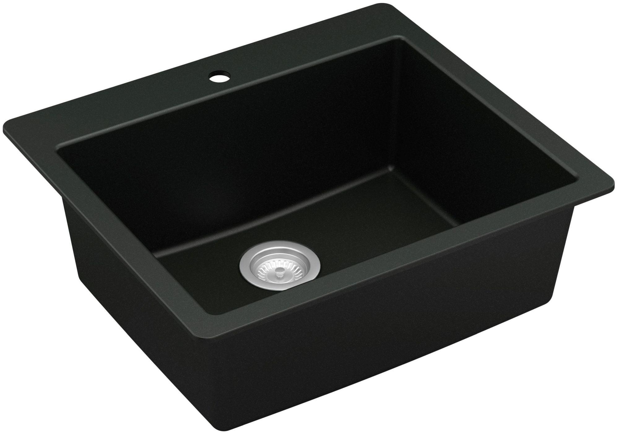 Black Quartz 25'' Single Bowl Drop-In Kitchen Sink