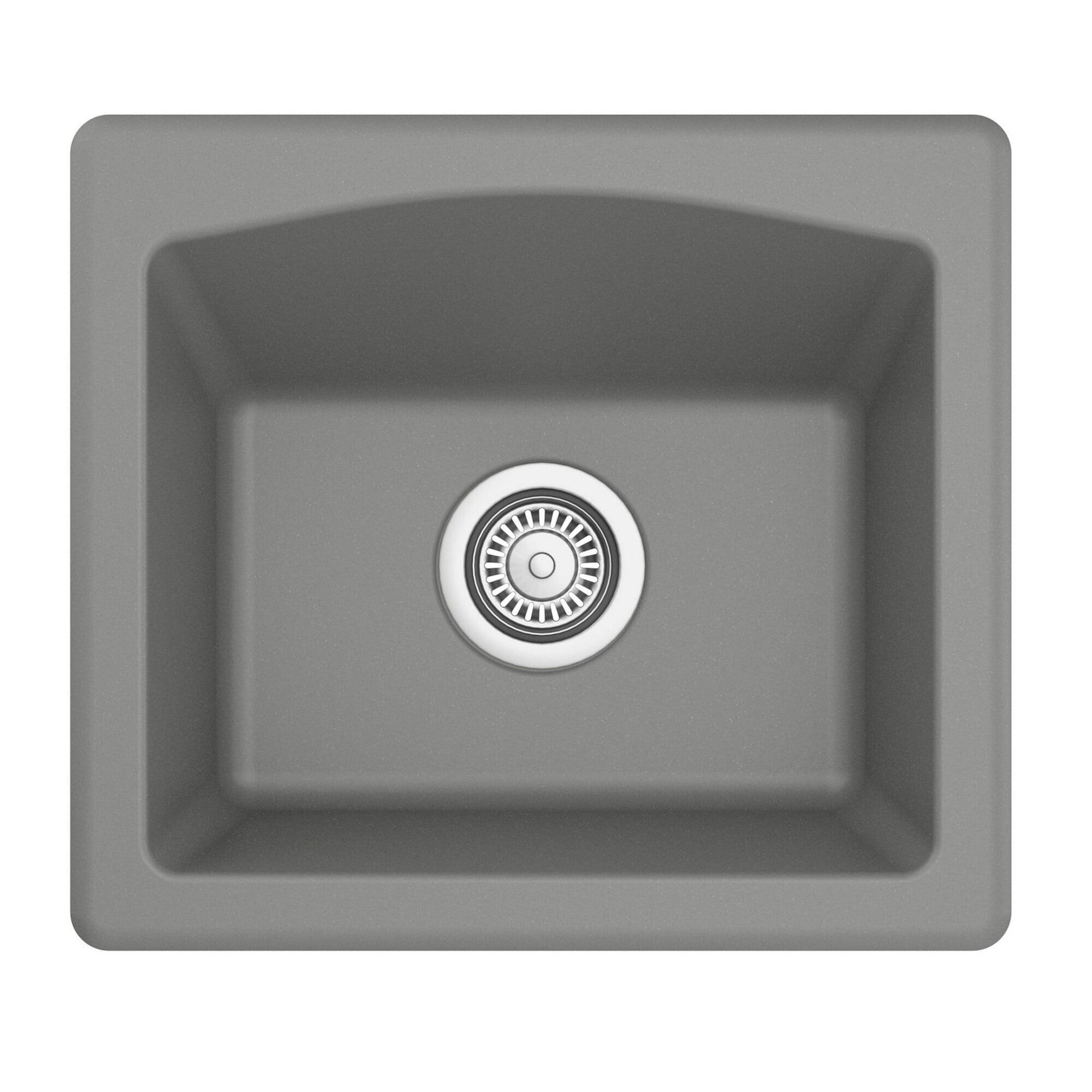 Gray Quartz Composite Single Bowl Drop-In Kitchen Sink