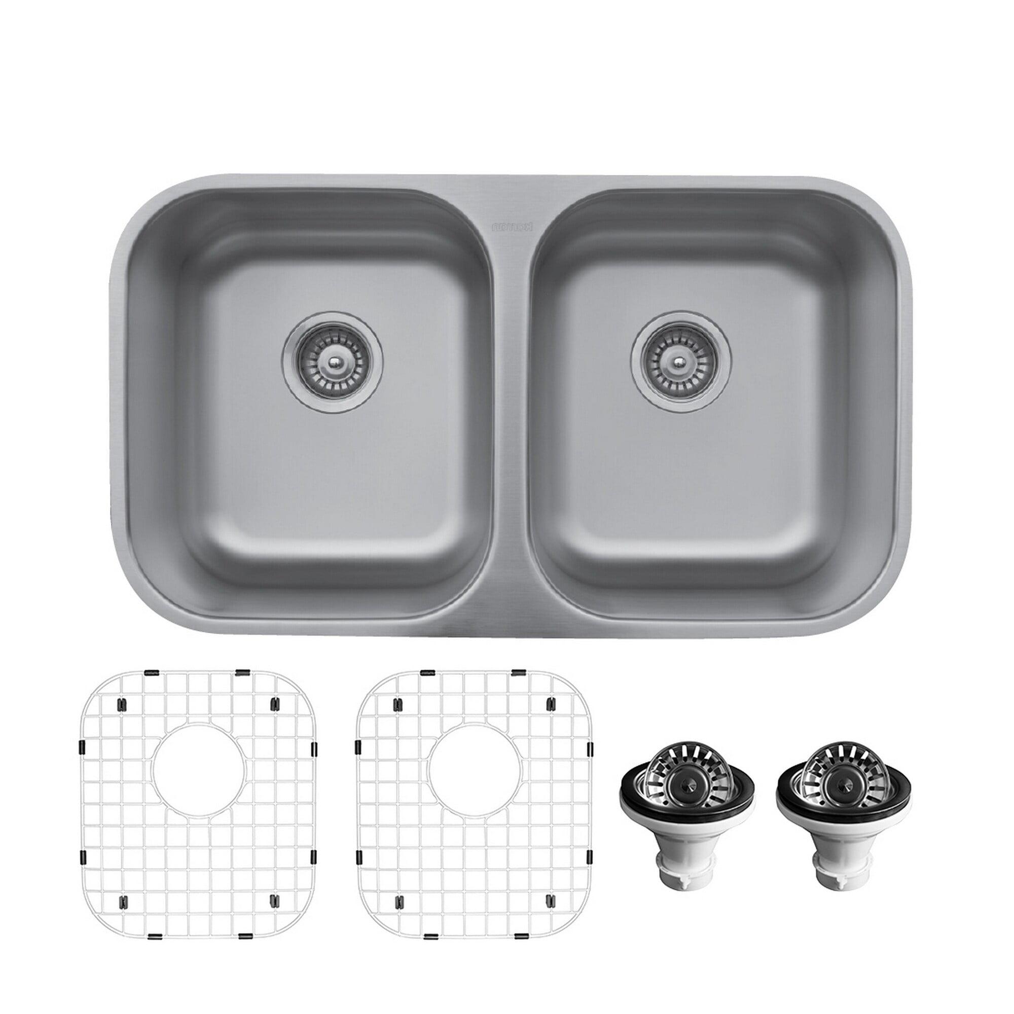 Karran 18-Gauge Stainless Steel 31-1/2'' X 18-1/8'' 50/50 Double Bowl Undermount Kitchen Sink Kit