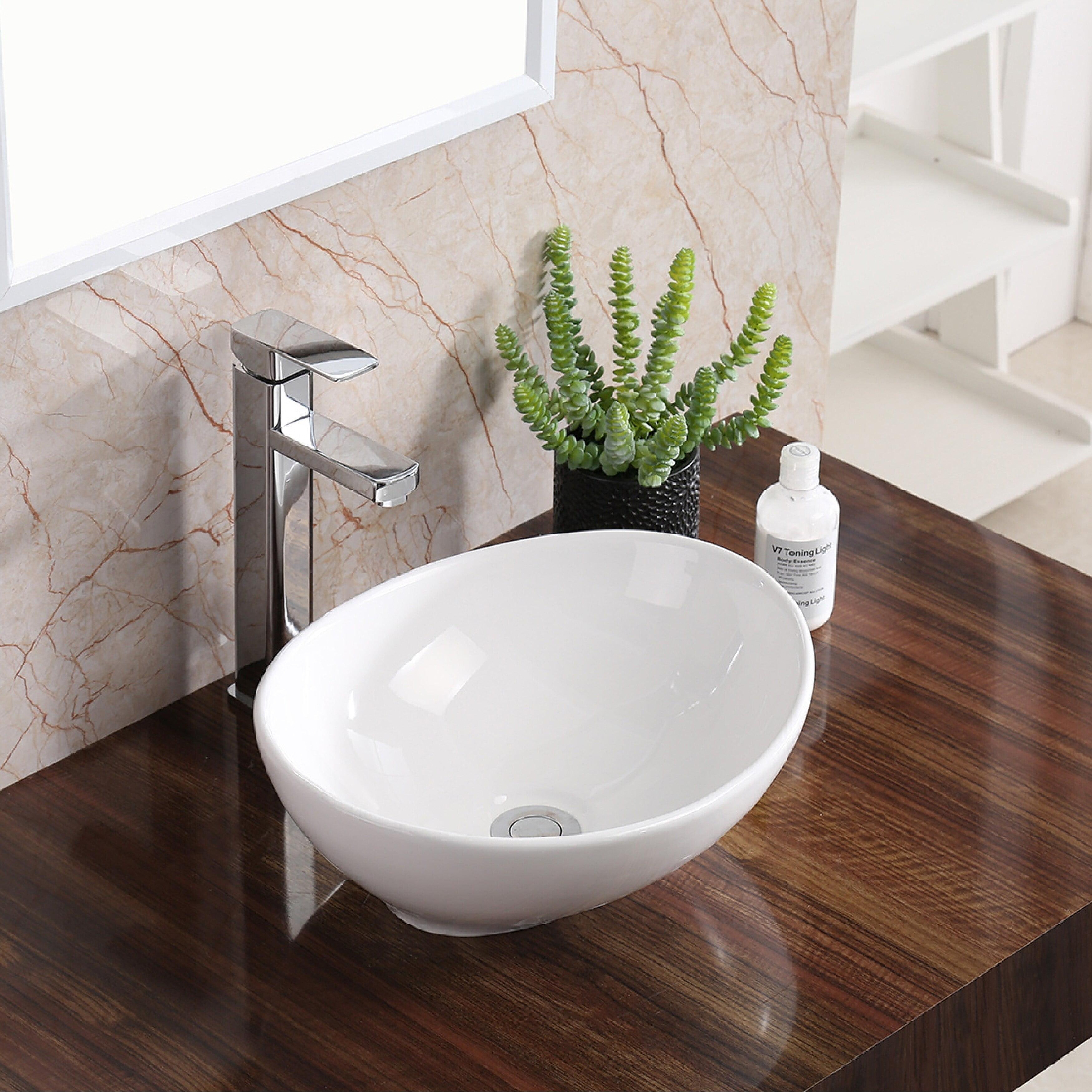 Valera White Ceramic Oval Vessel Bathroom Sink