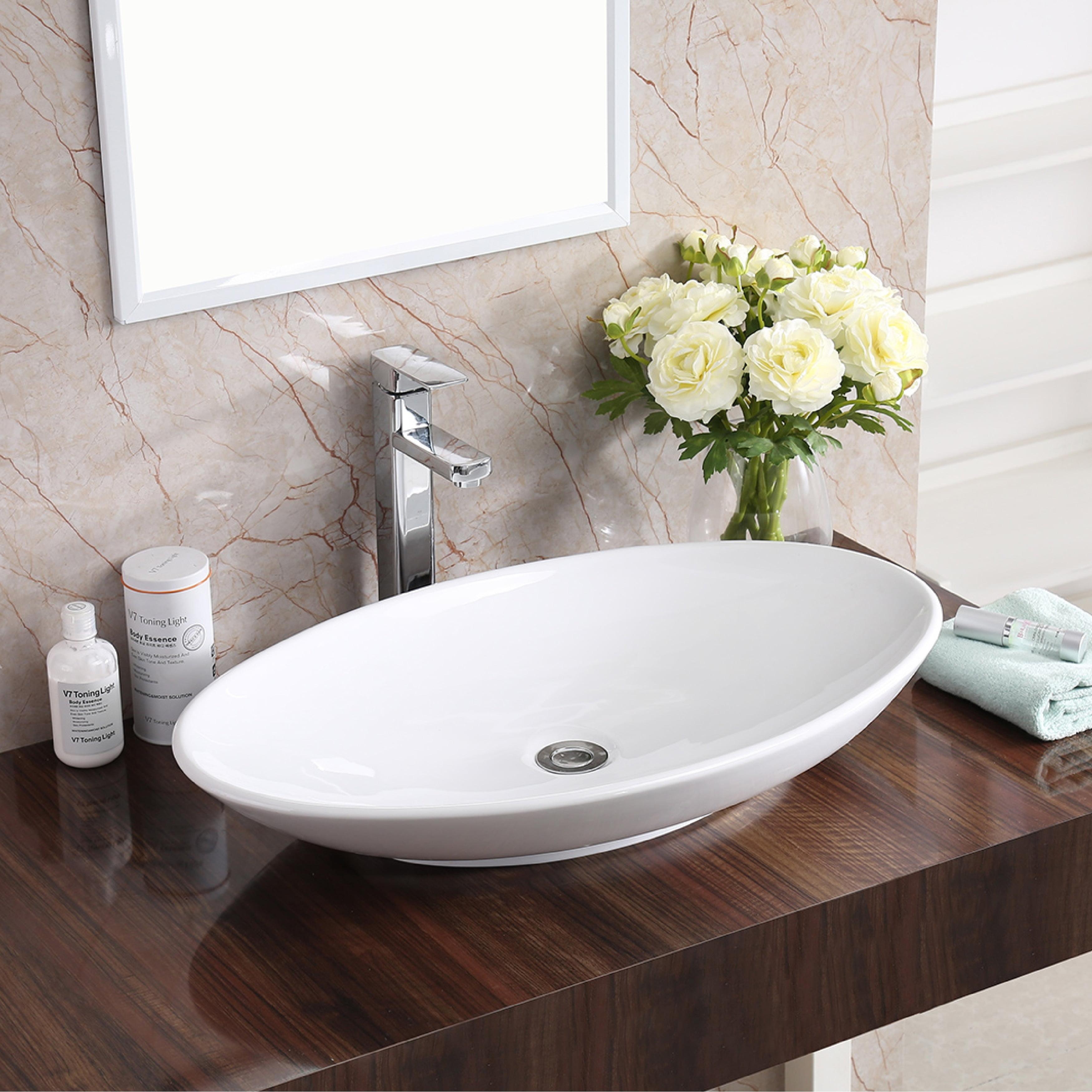 Karran Valera 27 In. Vitreous China Oval Vessel Bathroom Sink