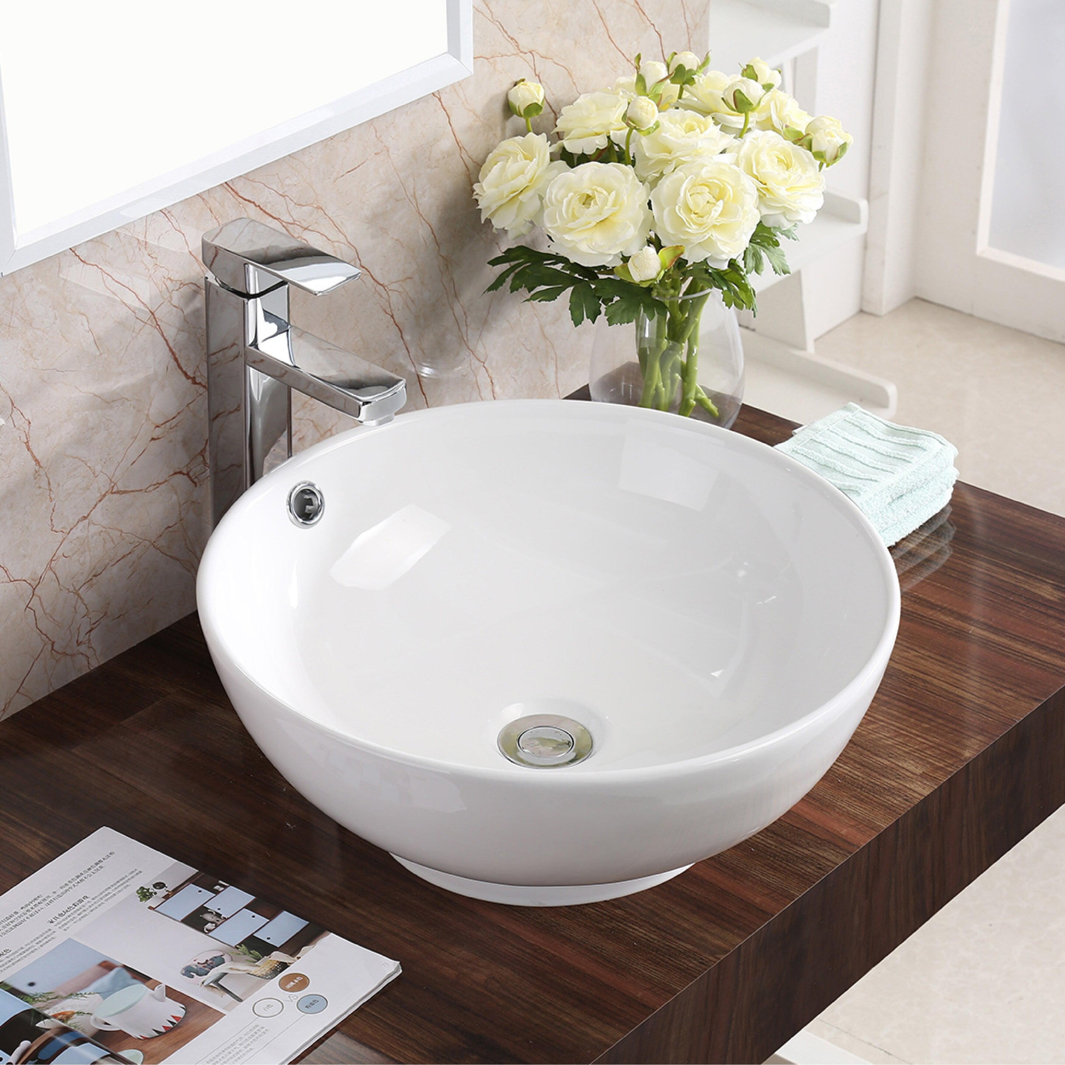 Elegant Valera 16.63" White Ceramic Vessel Bathroom Sink