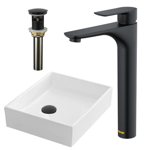Karran Valera 16'' Vitreous China Vessel Bathroom Sink With Faucet and Drain in Matte Black