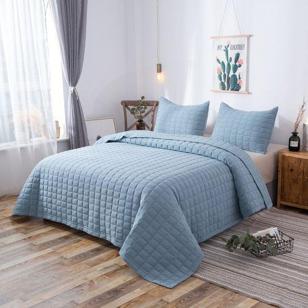 Country Rustic Organic Blue King Quilt Set with Reversible Microfiber