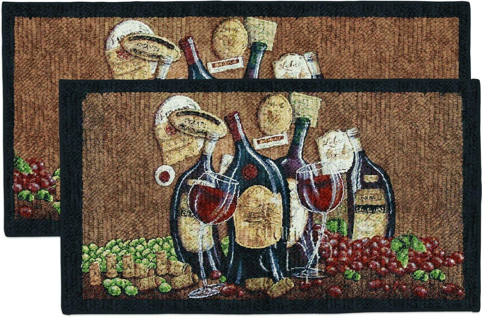 Kashi Home Kitchen Rug, Area Rug, Mat, Beautiful Print Non-Skid Latex Back Bending Wine 2pc Set (18X30 Rectangle & 20X40)
