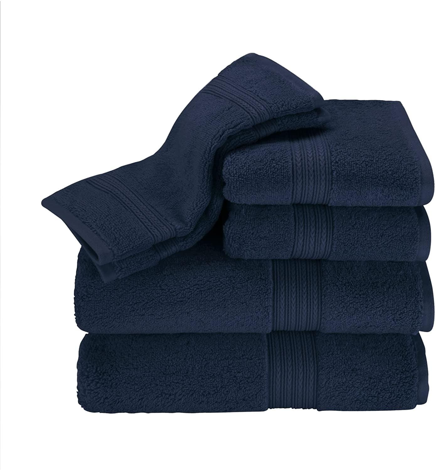 6pc Signature Solid Bath Towel Set Navy - Cassadecor: Cotton Dobby, Lightweight, OEKO-TEX Certified
