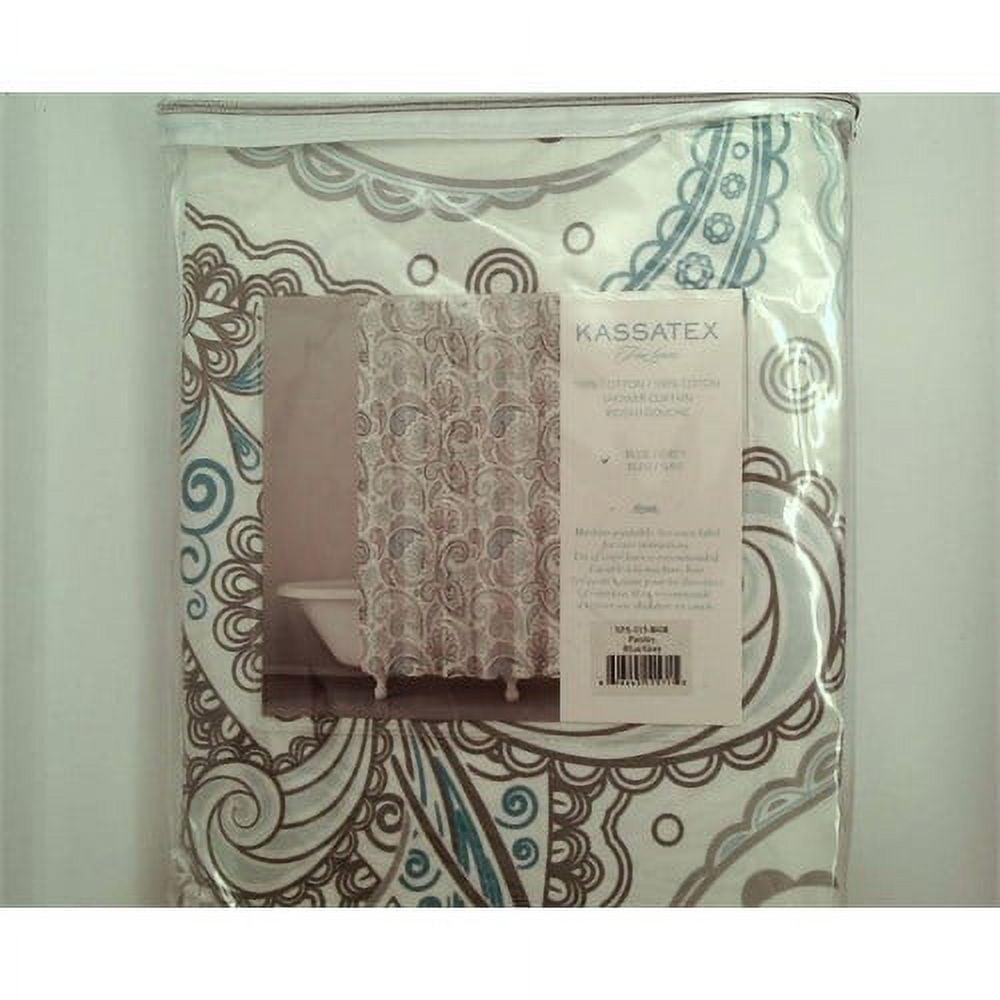 Blue and Gray Paisley Cotton Shower Curtain with Liner