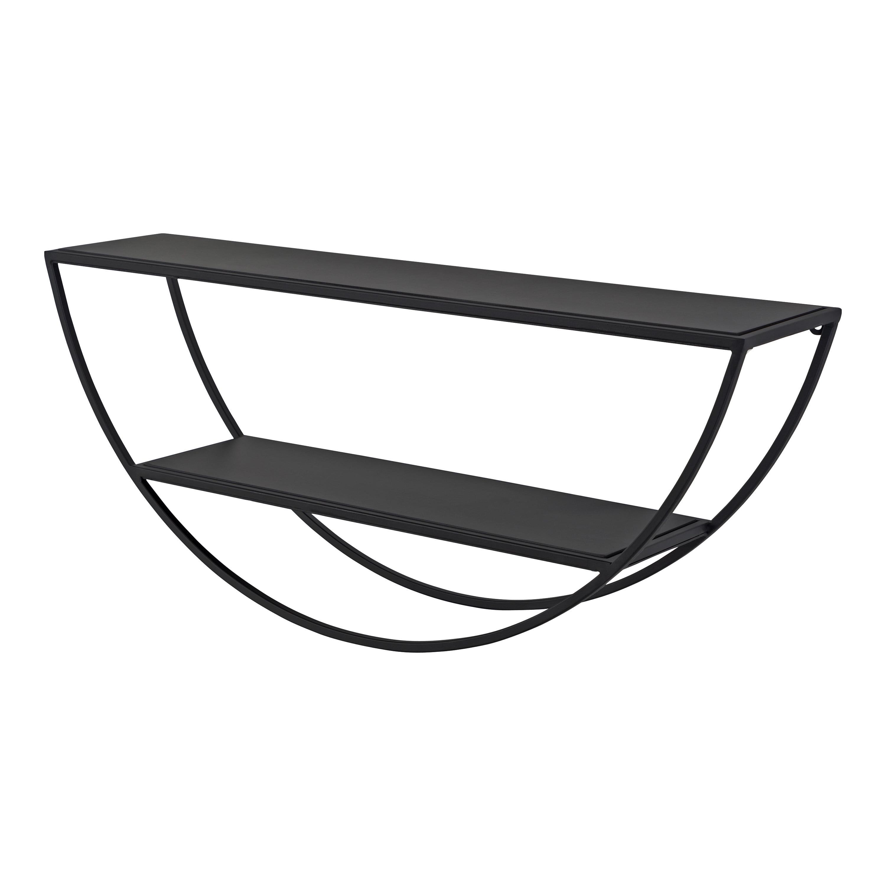 Black Half-Moon Floating Wall Shelf with Wooden Tiers