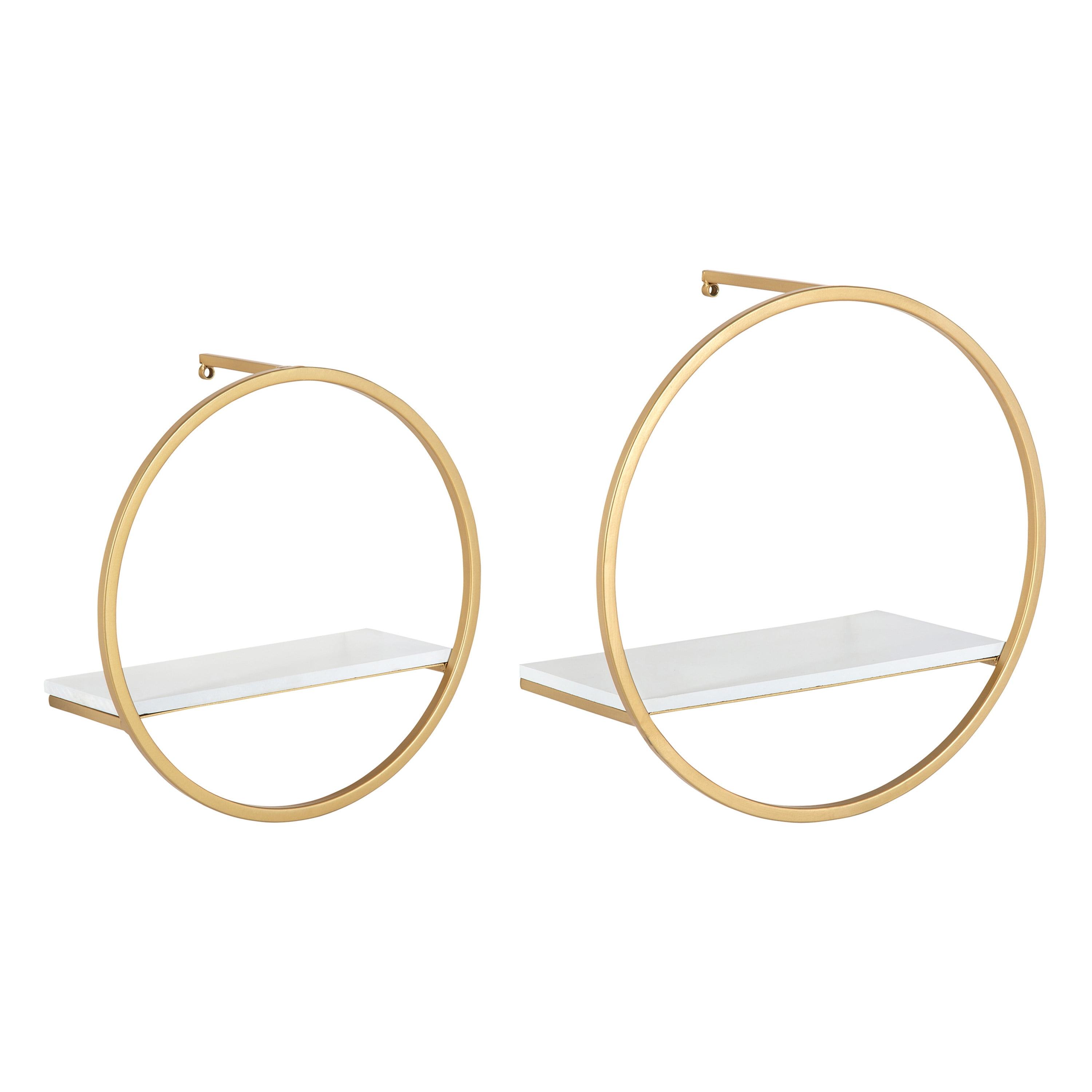 White and Gold Round Floating Wall Shelf Set