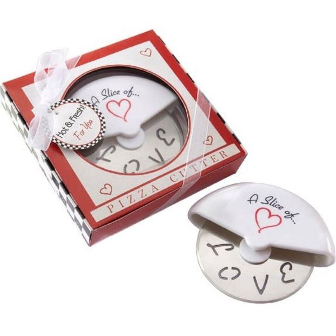 A Slice of Love Stainless Steel Pizza Cutter with White Grip