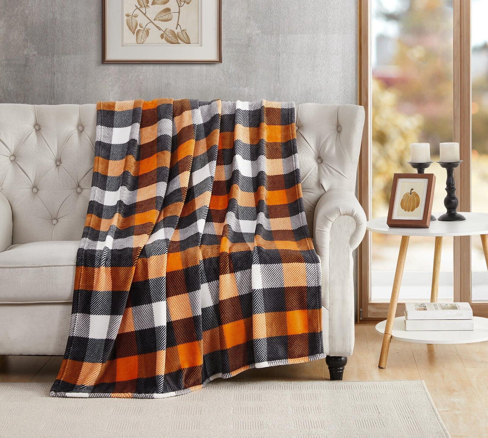 Kate Aurora Autumn Accents Fall Halloween Harvest Plaid Ultra Soft Oversized Accent Plush Throw Blanket - 50 In. X 70 In.