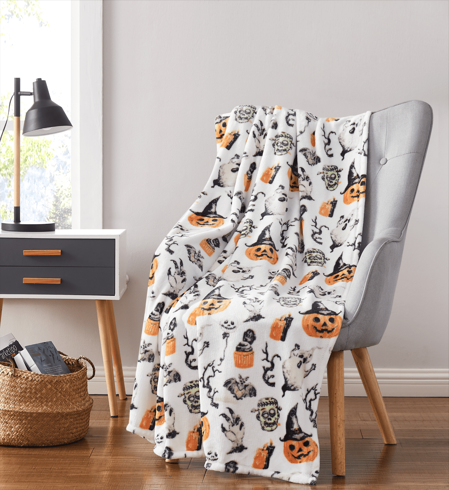 Kate Aurora Halloween Spooky Ghosts & Frankensteins Ultra Soft & Plush Oversized Accent Throw Blanket