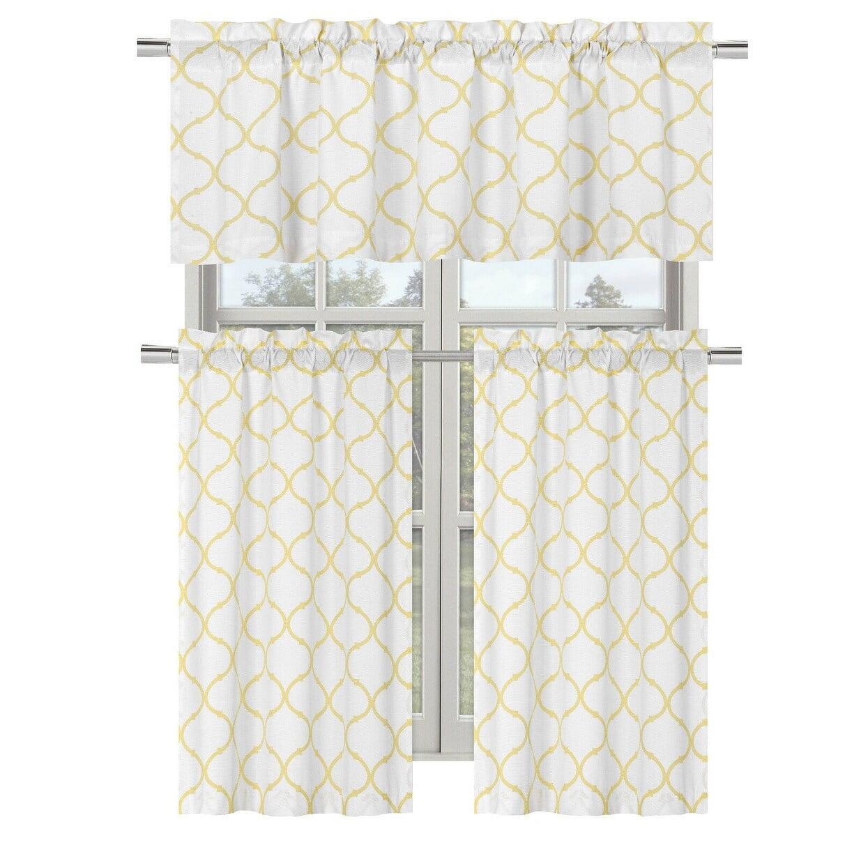Kate Aurora Living Shabby Trellis 3 Piece Café Kitchen Curtain Tier And Valance Set - 56 in. W x 36 in. L, Yellow