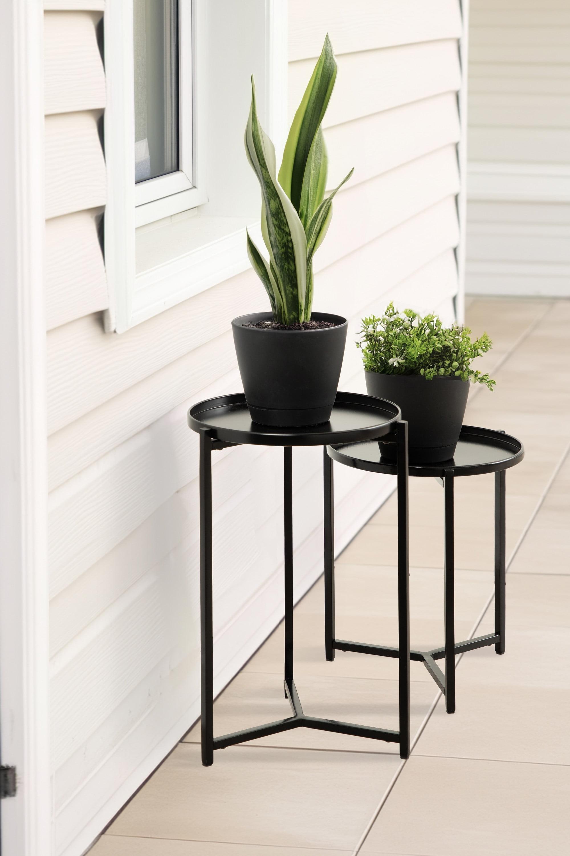 Black Metal Modern Indoor/Outdoor Plant Stand Set