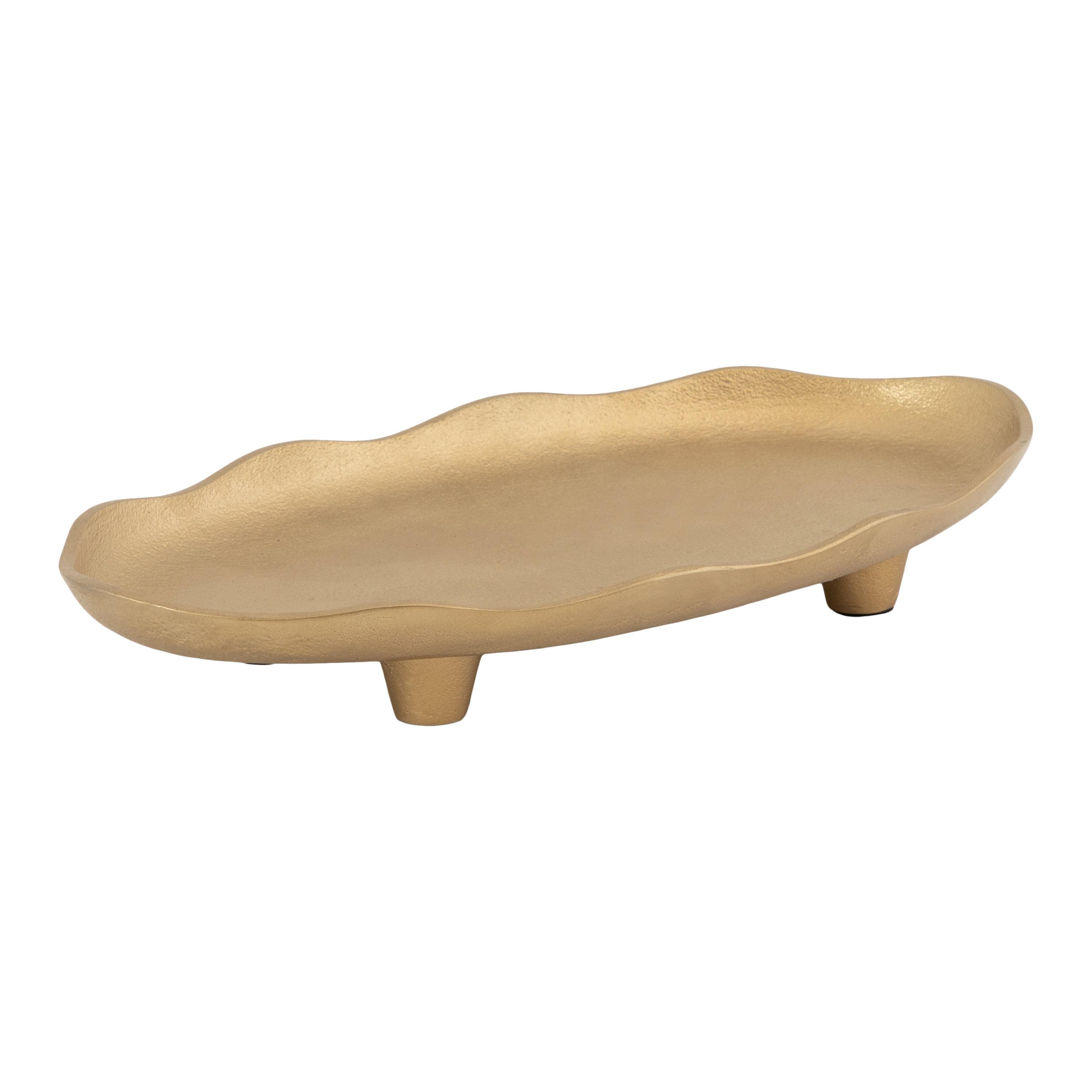 Gold Scalloped Oval Footed Metal Tray, 14 x 8