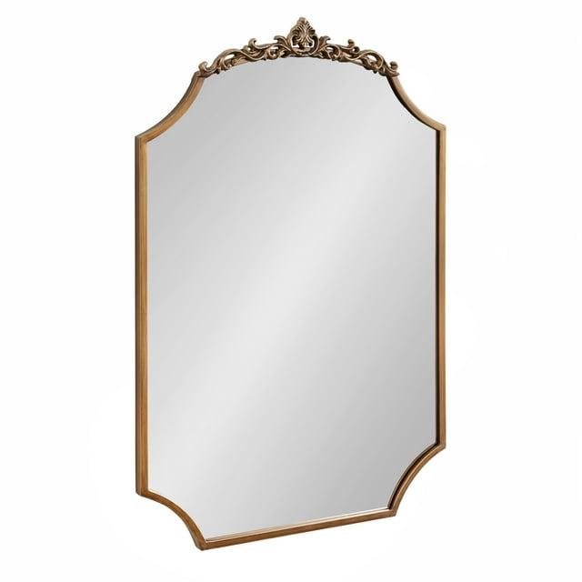 Kate & Laurel All Things Decor 24"x36" Arendahl Traditional Scallop Mirror Gold: Baroque-Inspired, No Assembly Required, Wall Mount