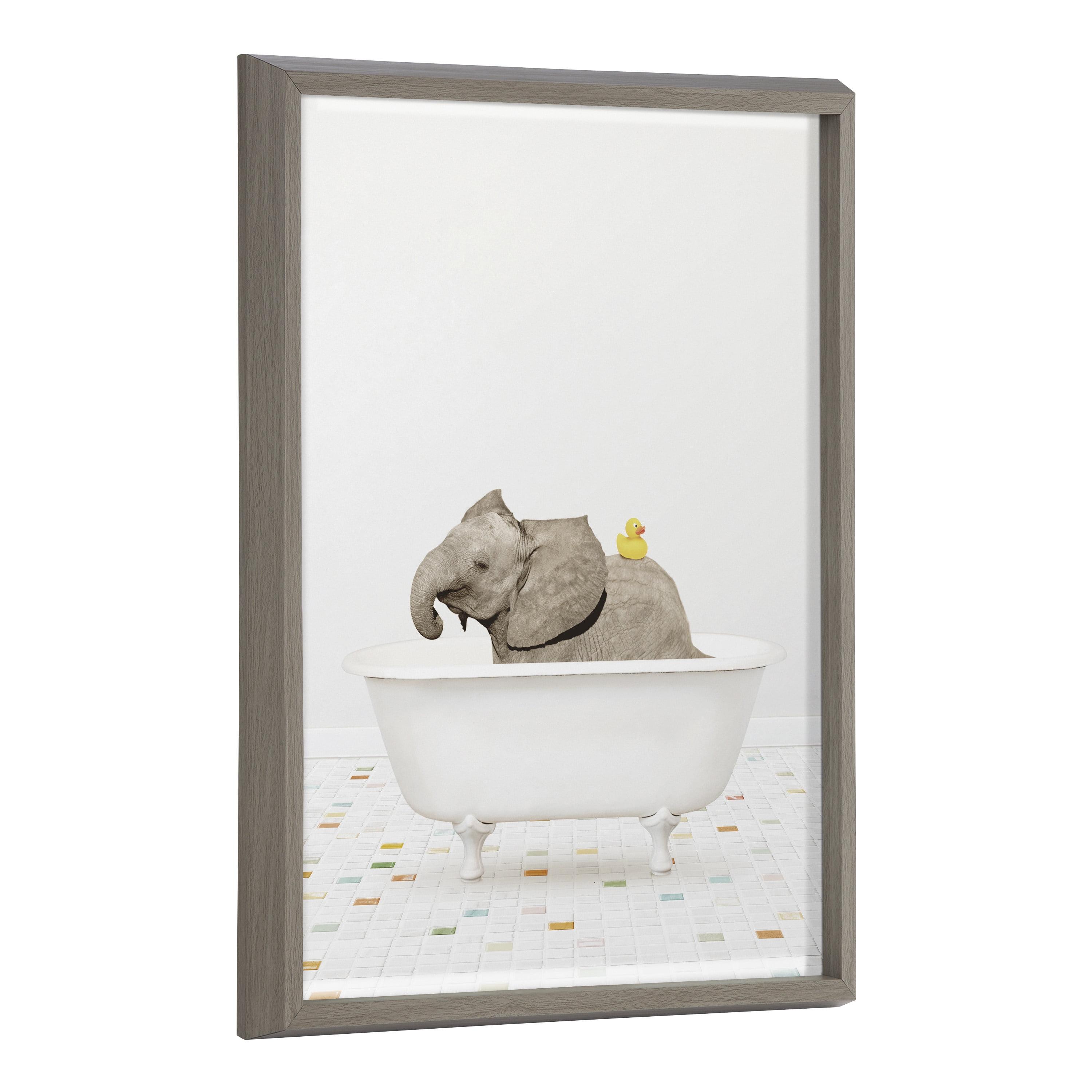 Baby Elephant Bath Time with Rubber Ducky Framed Art