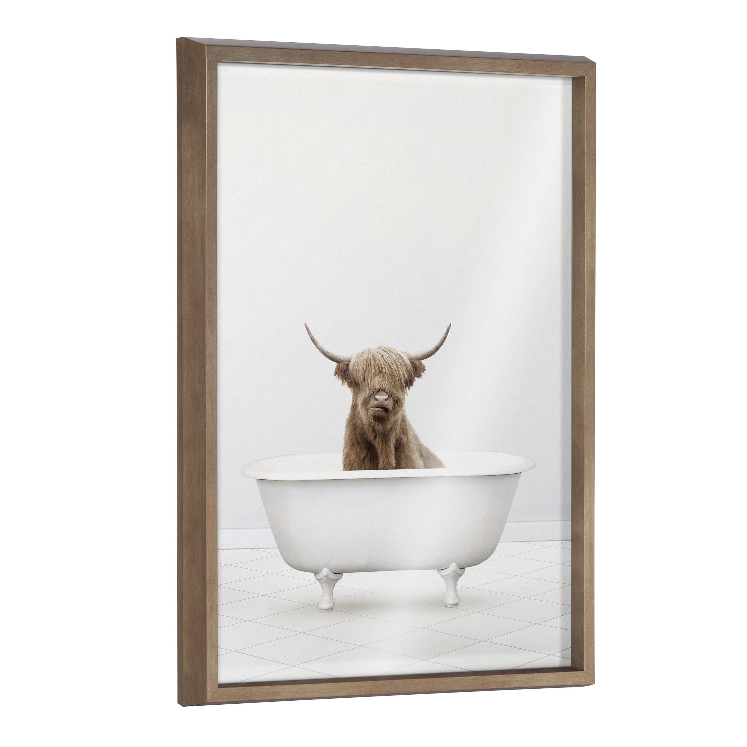 Highland Cow in Bathtub Framed Glass Print, 18" x 24"