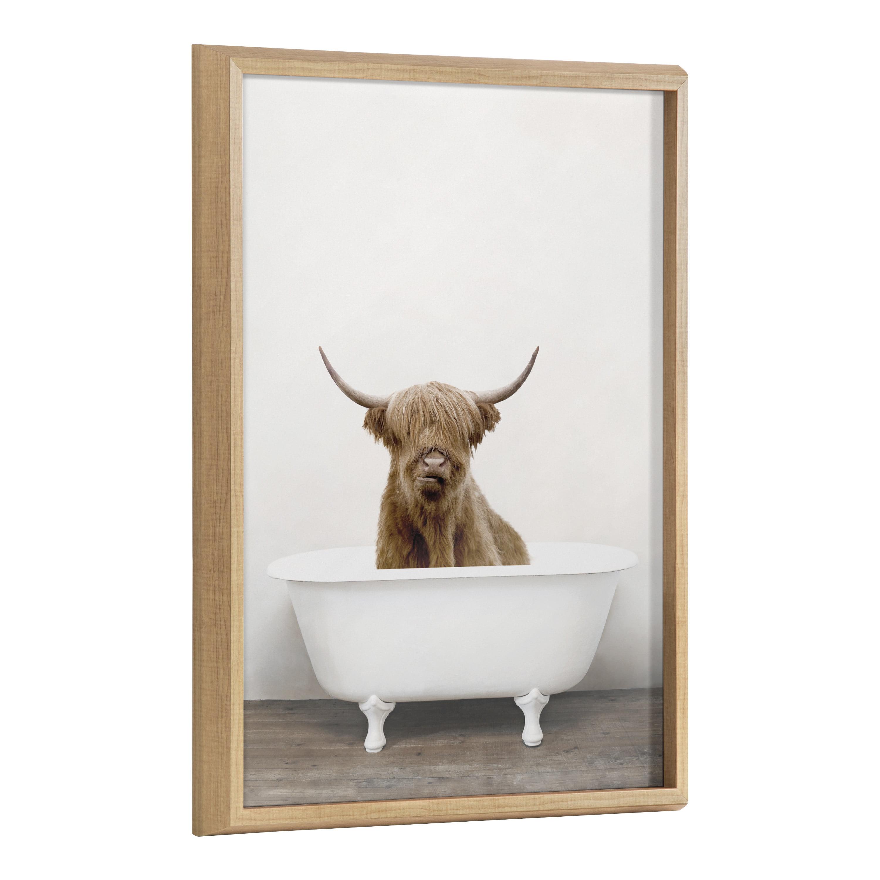 18" x 24" Blake Highland Cow in Tub Color Framed Printed Glass by Amy Peterson Art Studio Natural - Kate & Laurel All Things Decor: