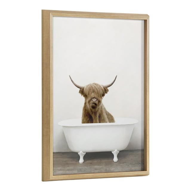 18" x 24" Blake Highland Cow in Tub Color Framed Printed Glass by Amy Peterson Art Studio Natural - Kate & Laurel All Things Decor: