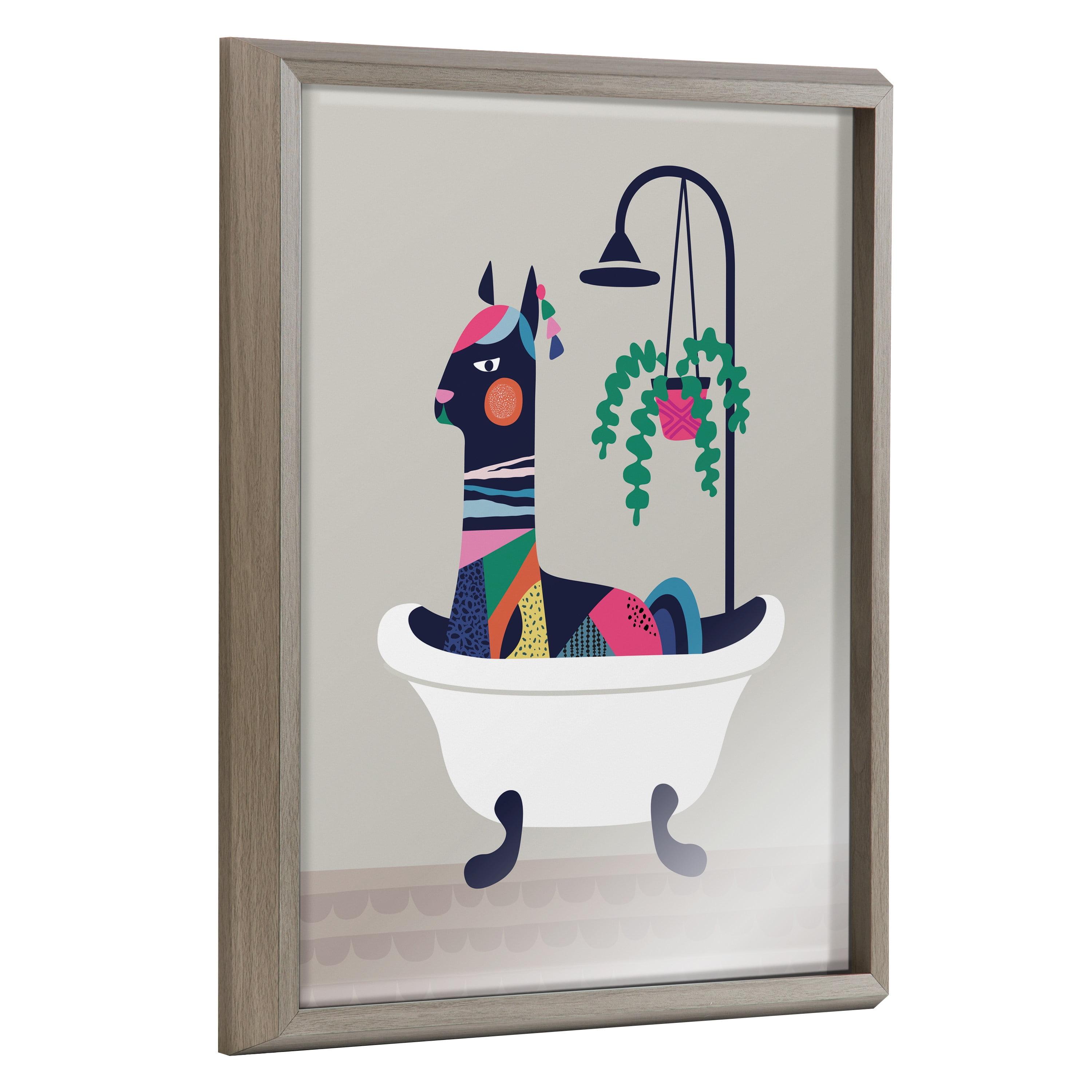 Mid Century Modern Llama in Tub Framed Glass Art