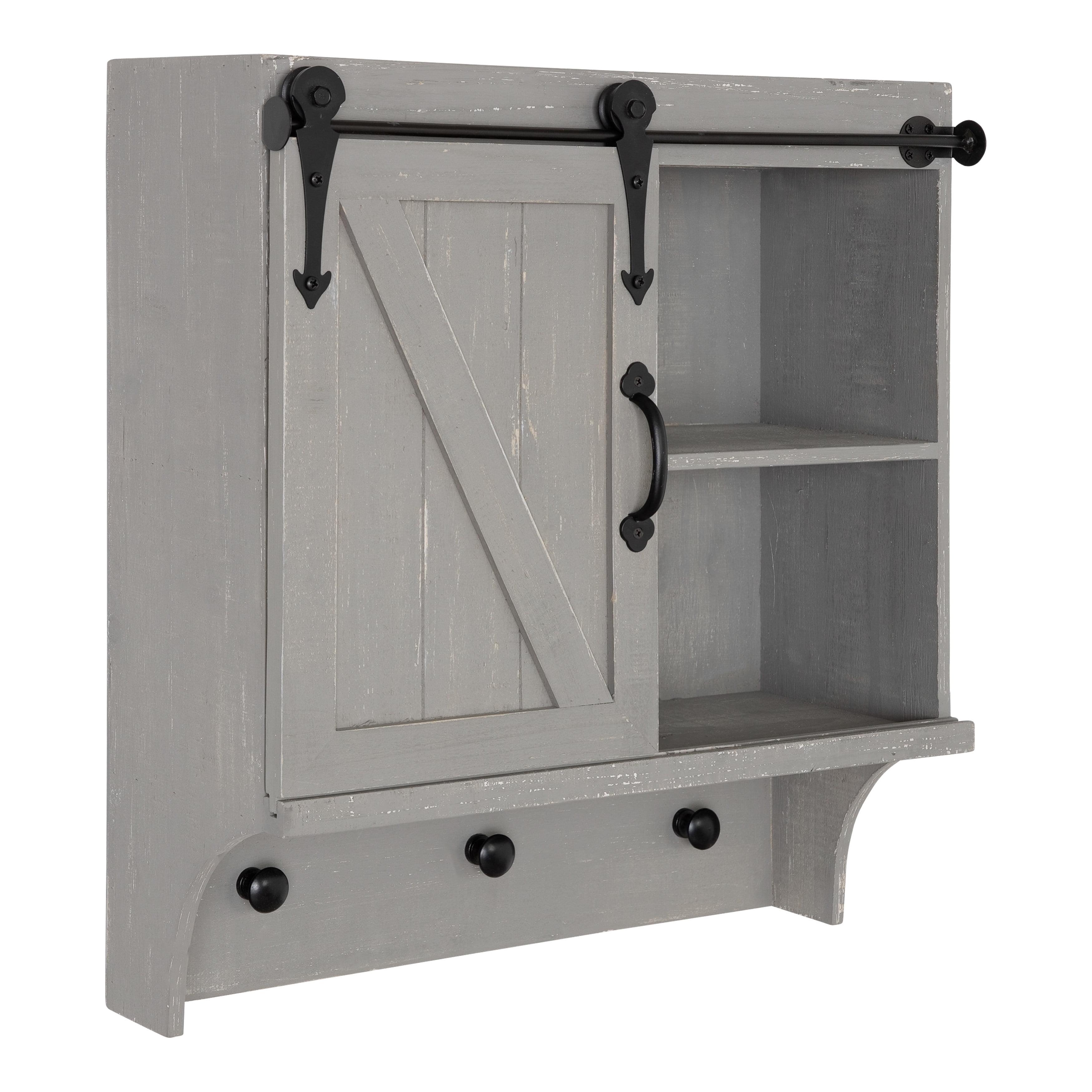 Gray Wood Wall Cabinet with Sliding Barn Door and Knobs