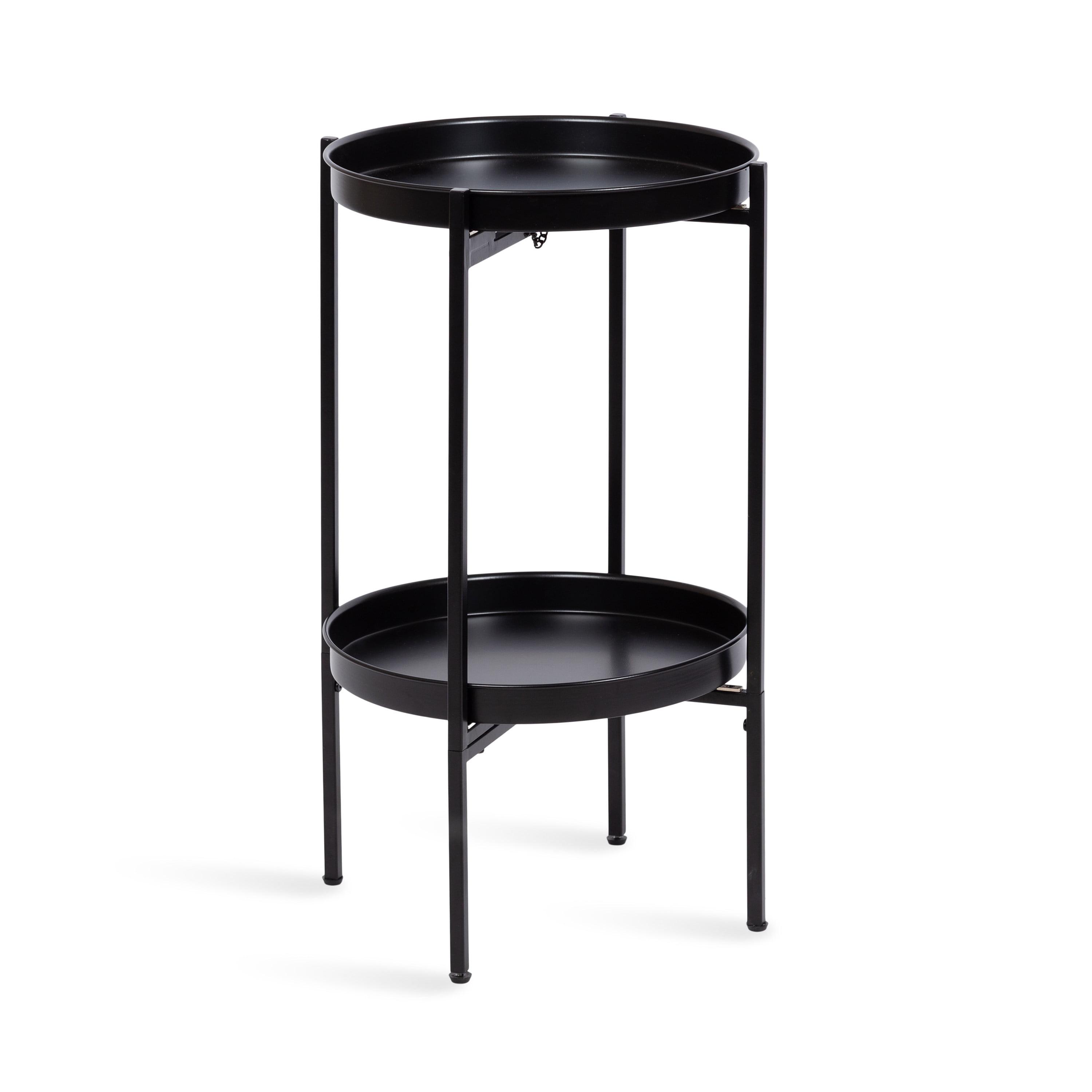 Celia Black Round 2-Tier Metal Foldable Tray Table