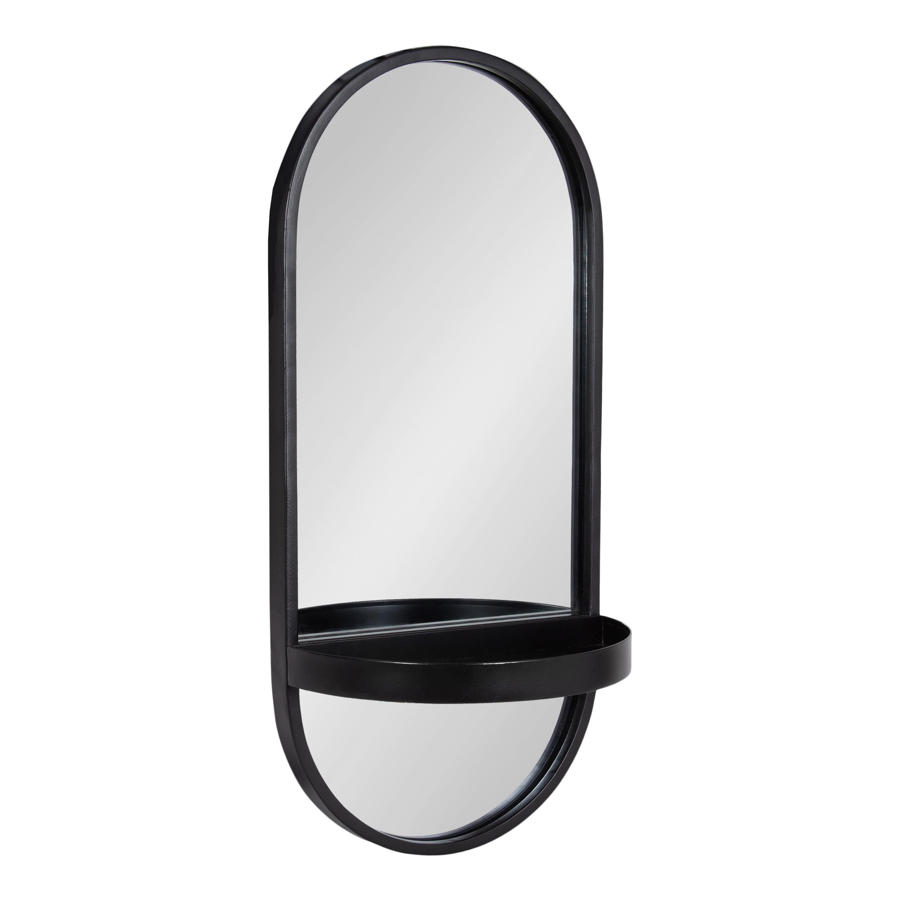 11"x25" Estero KD Metal Wall Mirror with Shelf Black - Kate & Laurel All Things Decor: Oval, Mid-Century Modern