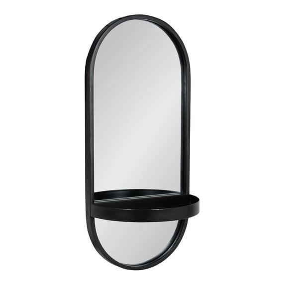 11"x25" Estero KD Metal Wall Mirror with Shelf Black - Kate & Laurel All Things Decor: Oval, Mid-Century Modern