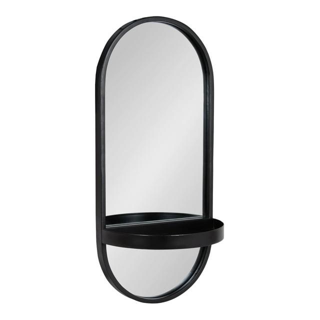 11"x25" Estero KD Metal Wall Mirror with Shelf Black - Kate & Laurel All Things Decor: Oval, Mid-Century Modern