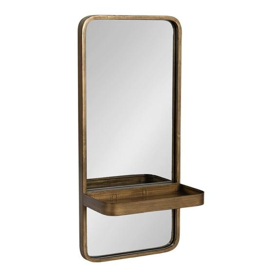 Kate & Laurel All Things Decor 11"x24" Estero Wall Rectangle Mirror with Shelf Gold: Mid-Century Modern, Wall-Mounted Storage