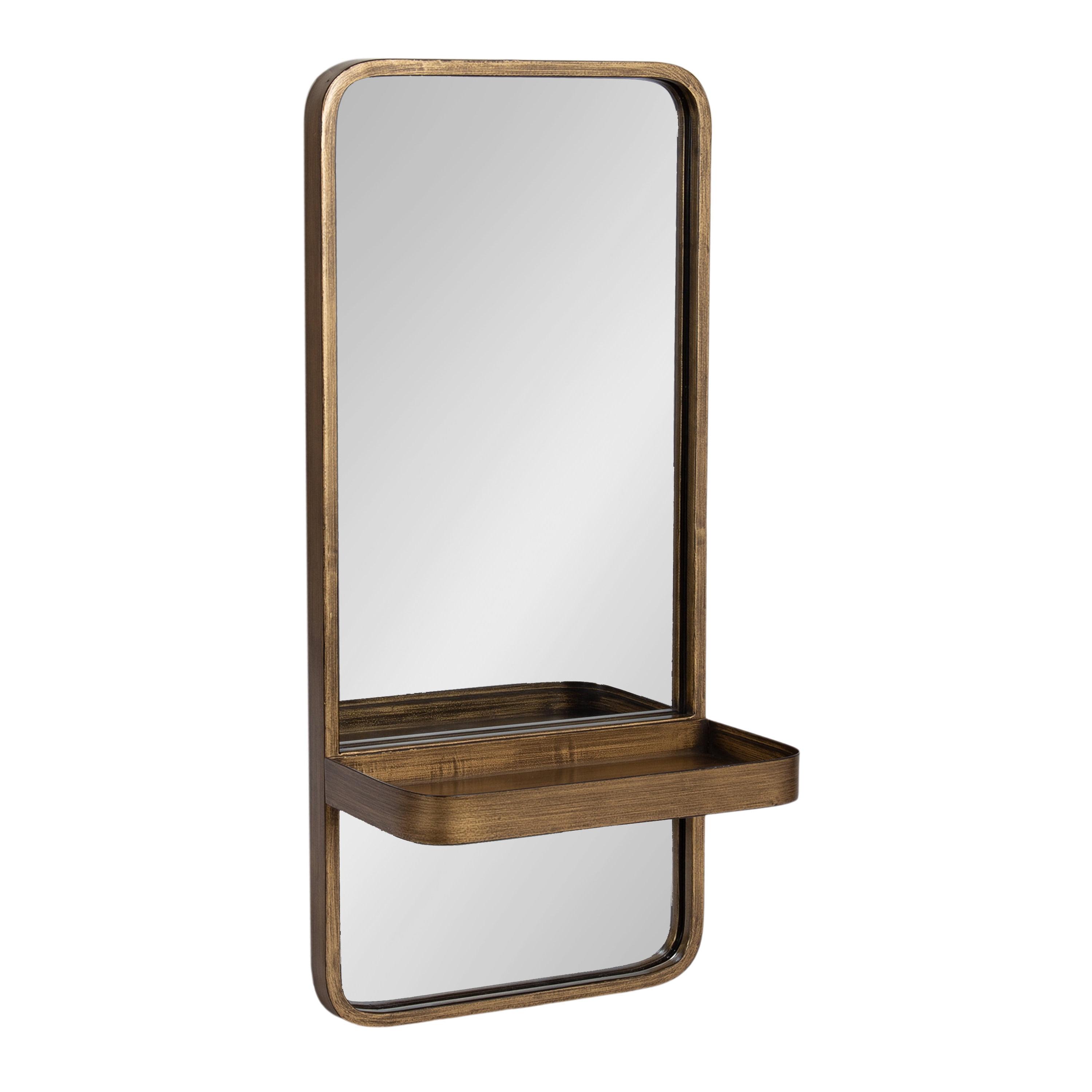 Kate & Laurel All Things Decor 11"x24" Estero Wall Rectangle Mirror with Shelf Gold: Mid-Century Modern, Wall-Mounted Storage