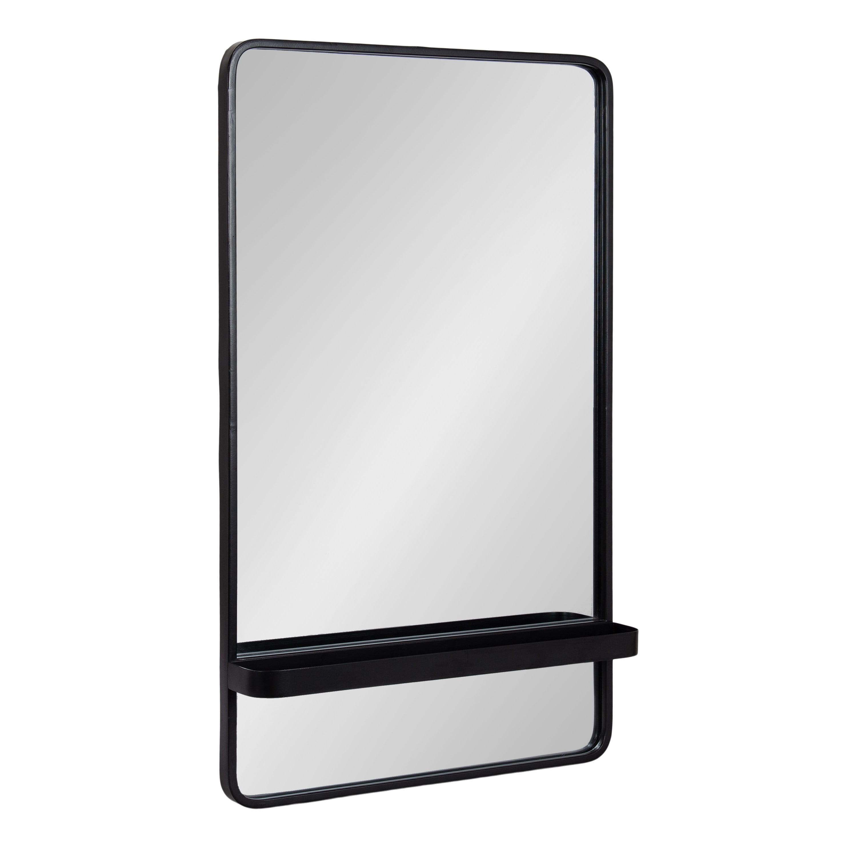 Kate and Laurel Estero Modern Metal Rectangle Mirror with Rounded Shelf, 20 x 34, Black, Decorative Contemporary Rounded Rectangle Shelf Mirror for Living Room or Bedroom Storage and Display
